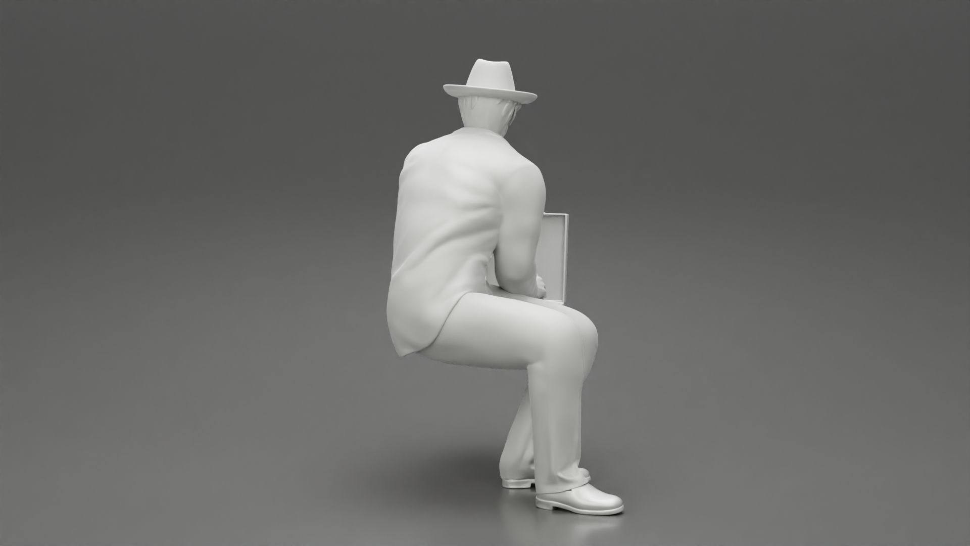 businessman in hat sitting and holding briefcase of money  3D print model_9