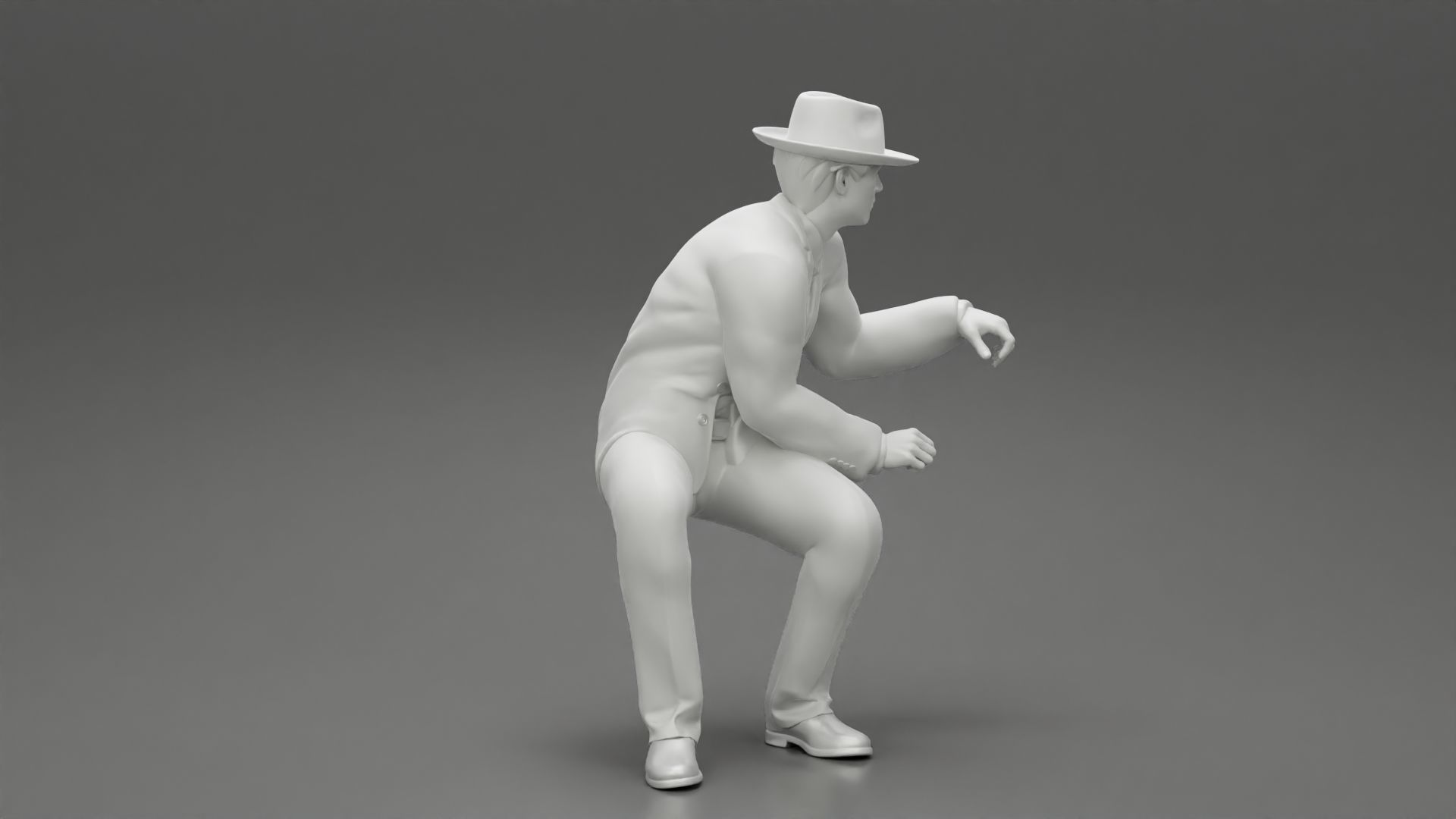 businessman in hat sitting and holding briefcase of money  3D print model_19