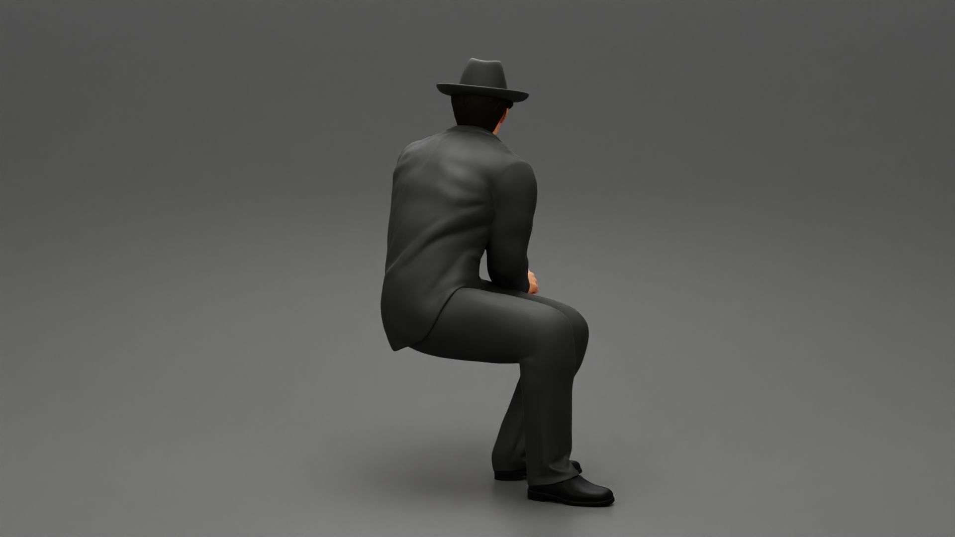 businessman in hat sitting and holding briefcase of money  3D print model_14