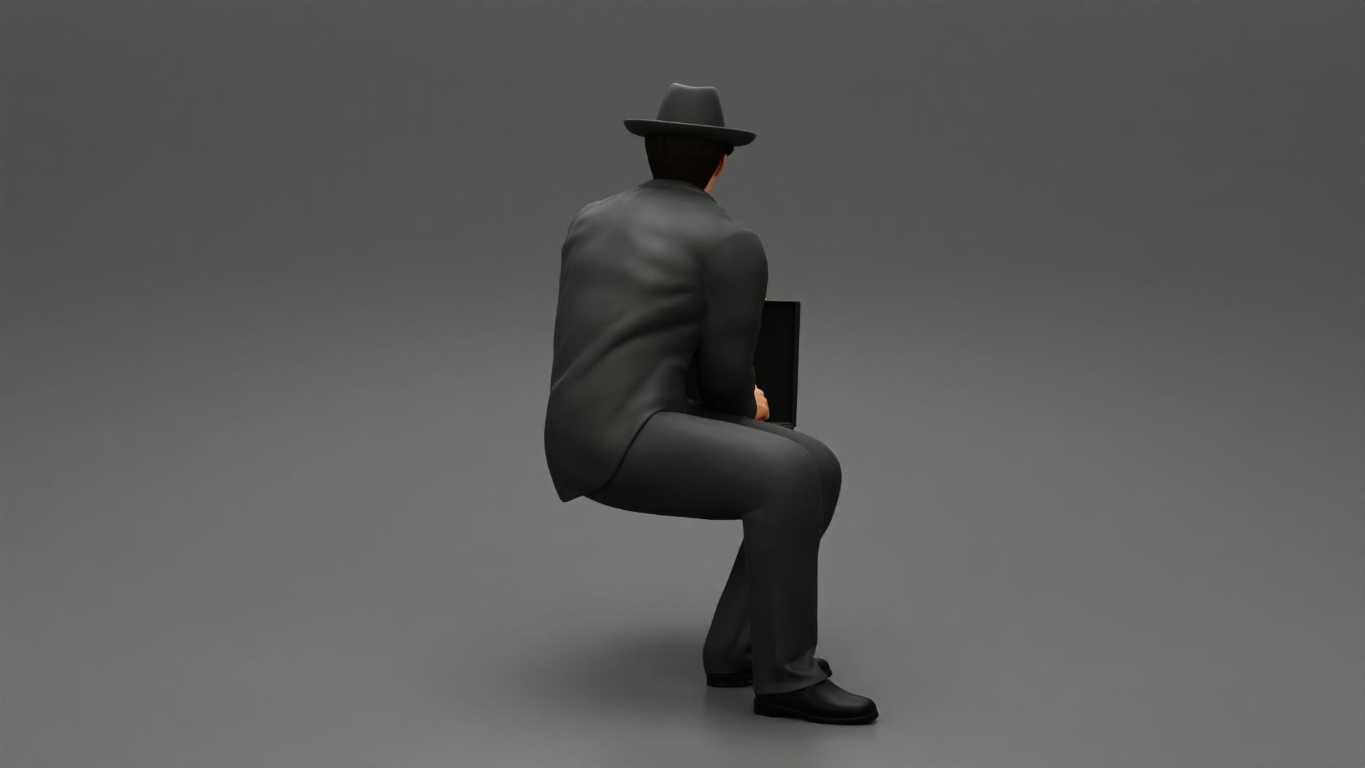 businessman in hat sitting and holding briefcase of money  3D print model_3
