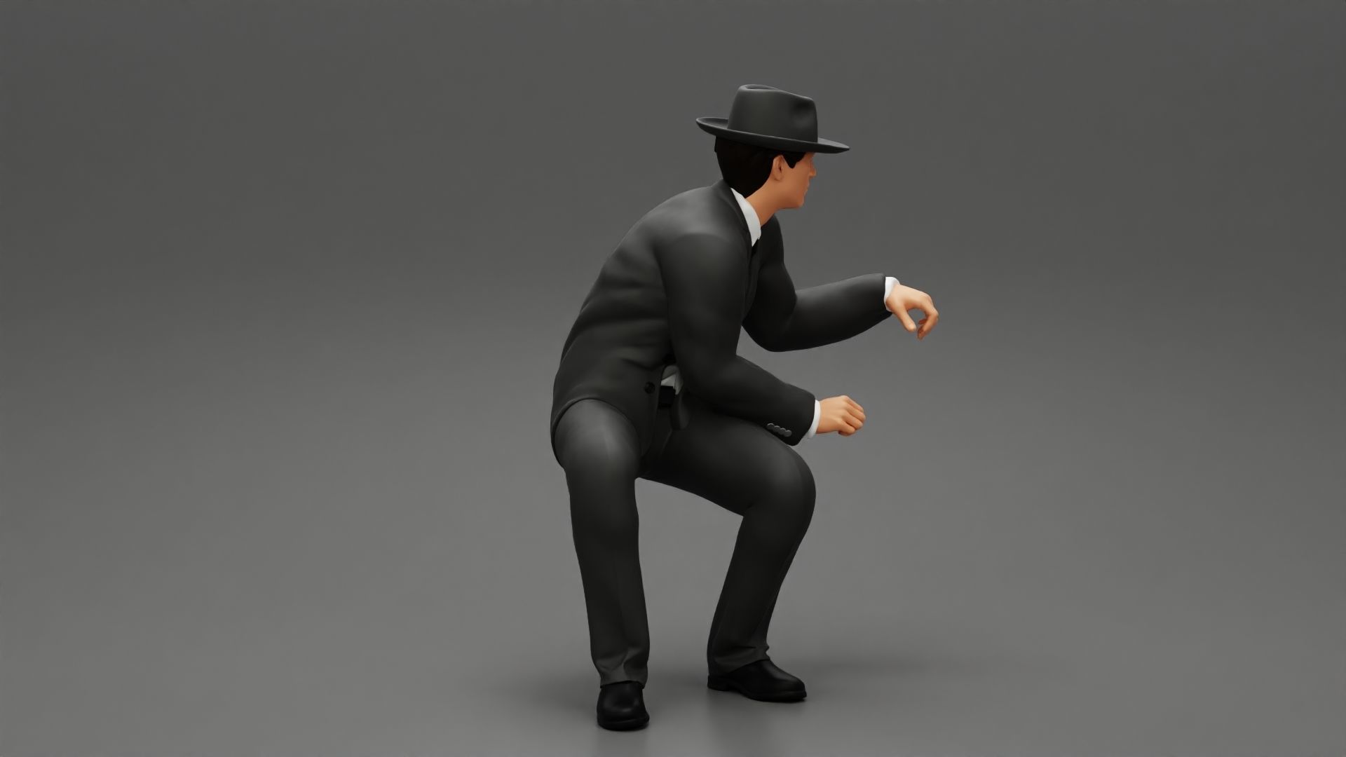 businessman in hat sitting and holding briefcase of money  3D print model_13