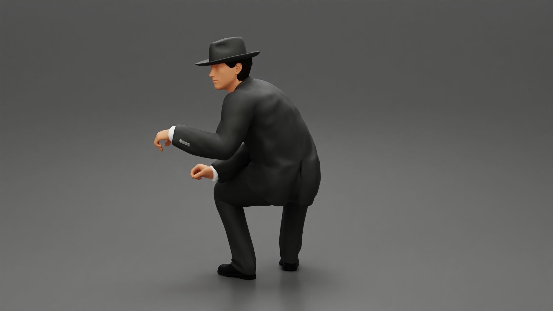 businessman in hat sitting and holding briefcase of money  3D print model_16