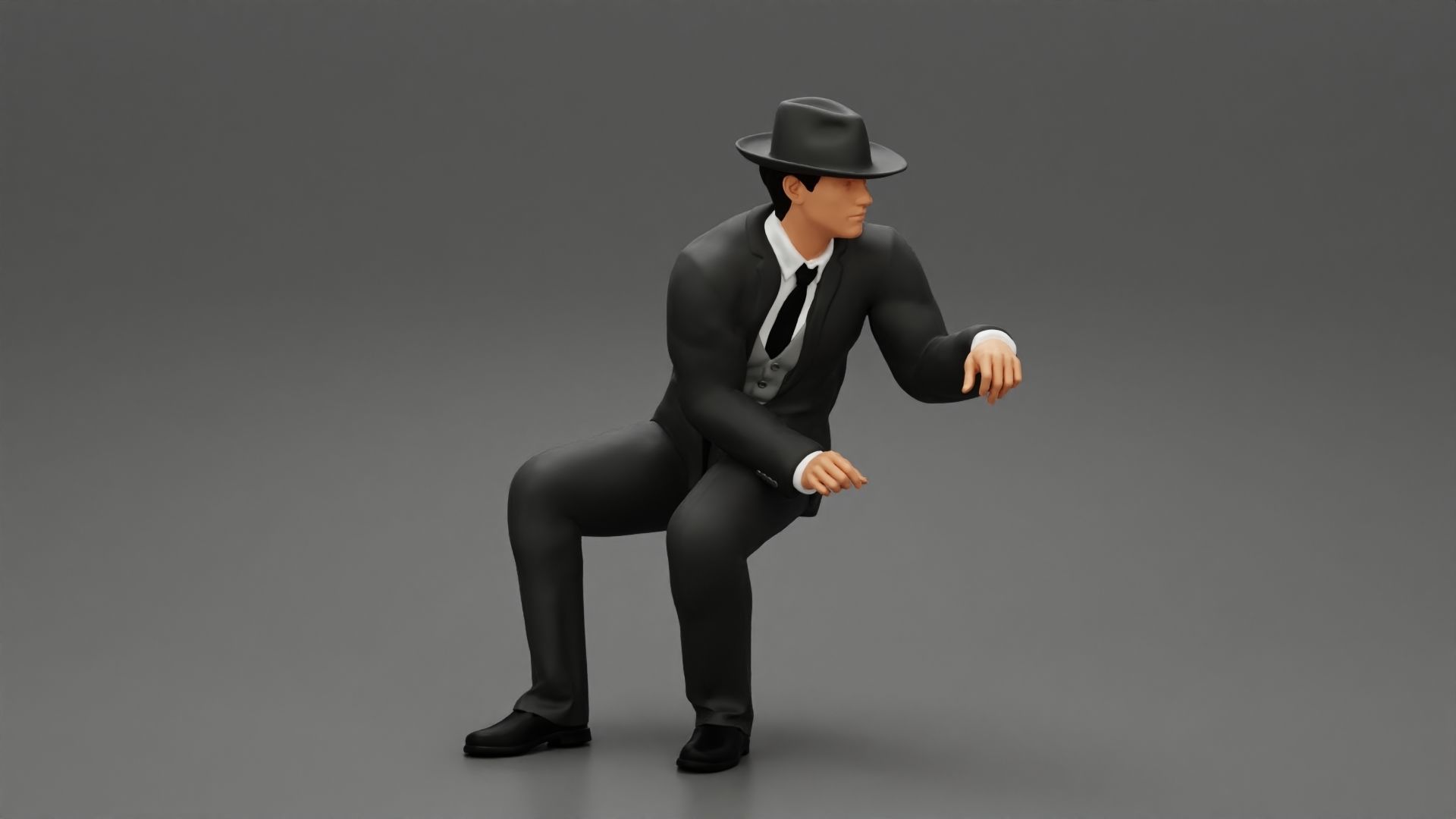businessman in hat sitting and holding briefcase of money  3D print model_1