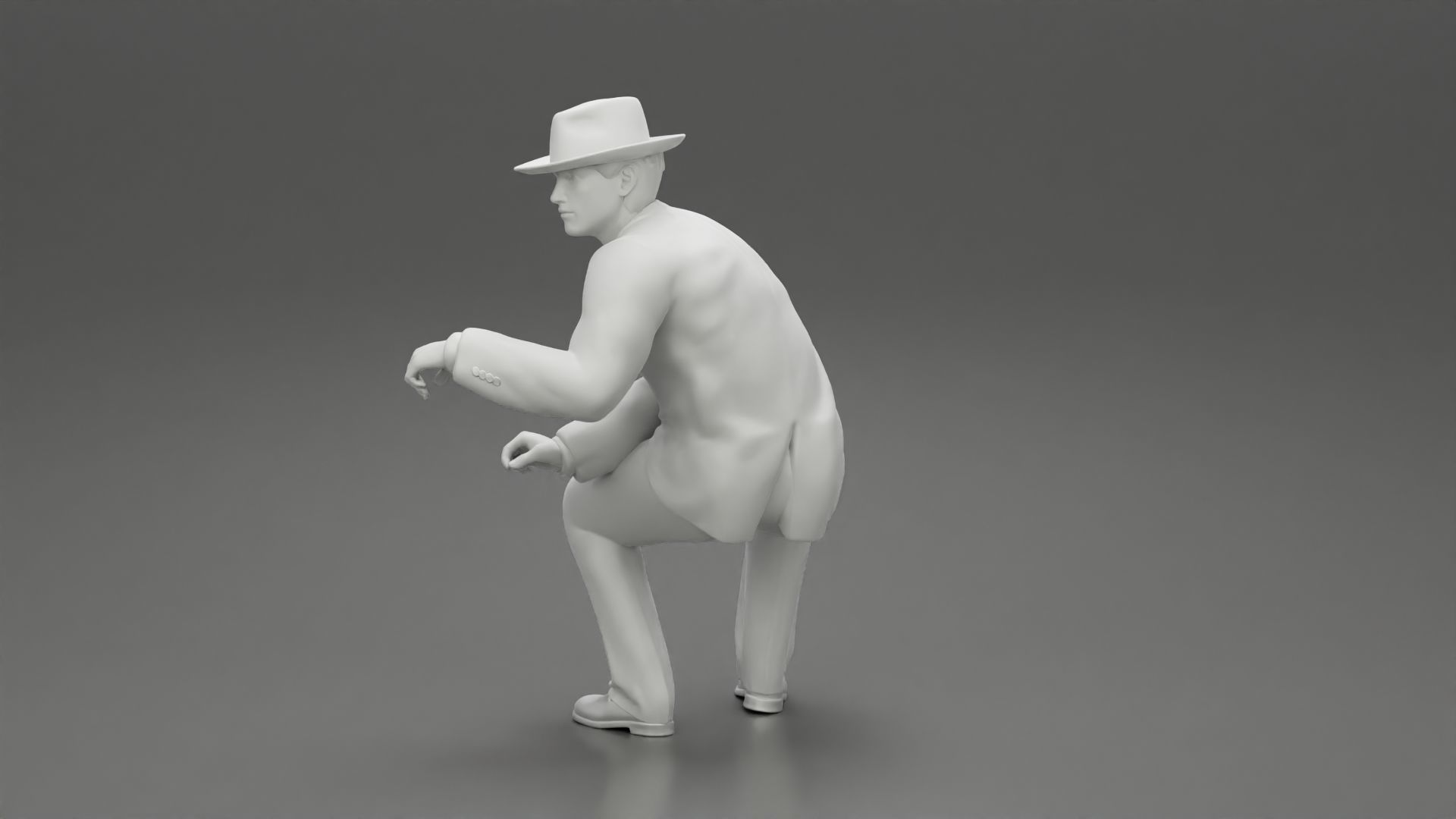businessman in hat sitting and holding briefcase of money  3D print model_22