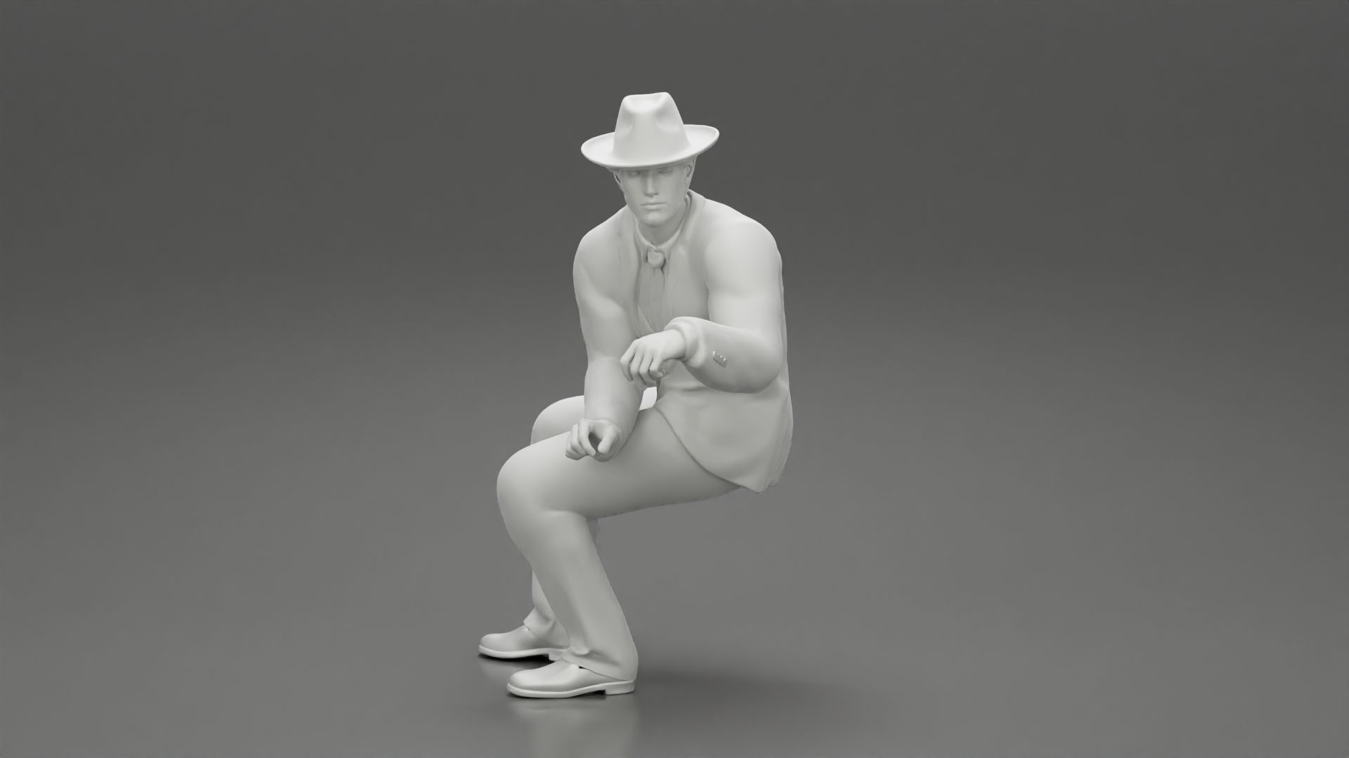 businessman in hat sitting and holding briefcase of money  3D print model_23