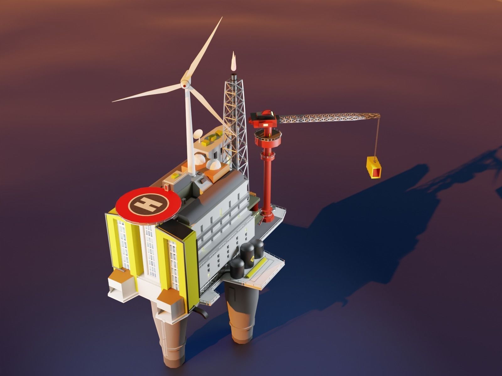 Oil Platform Low-poly 3D model_6