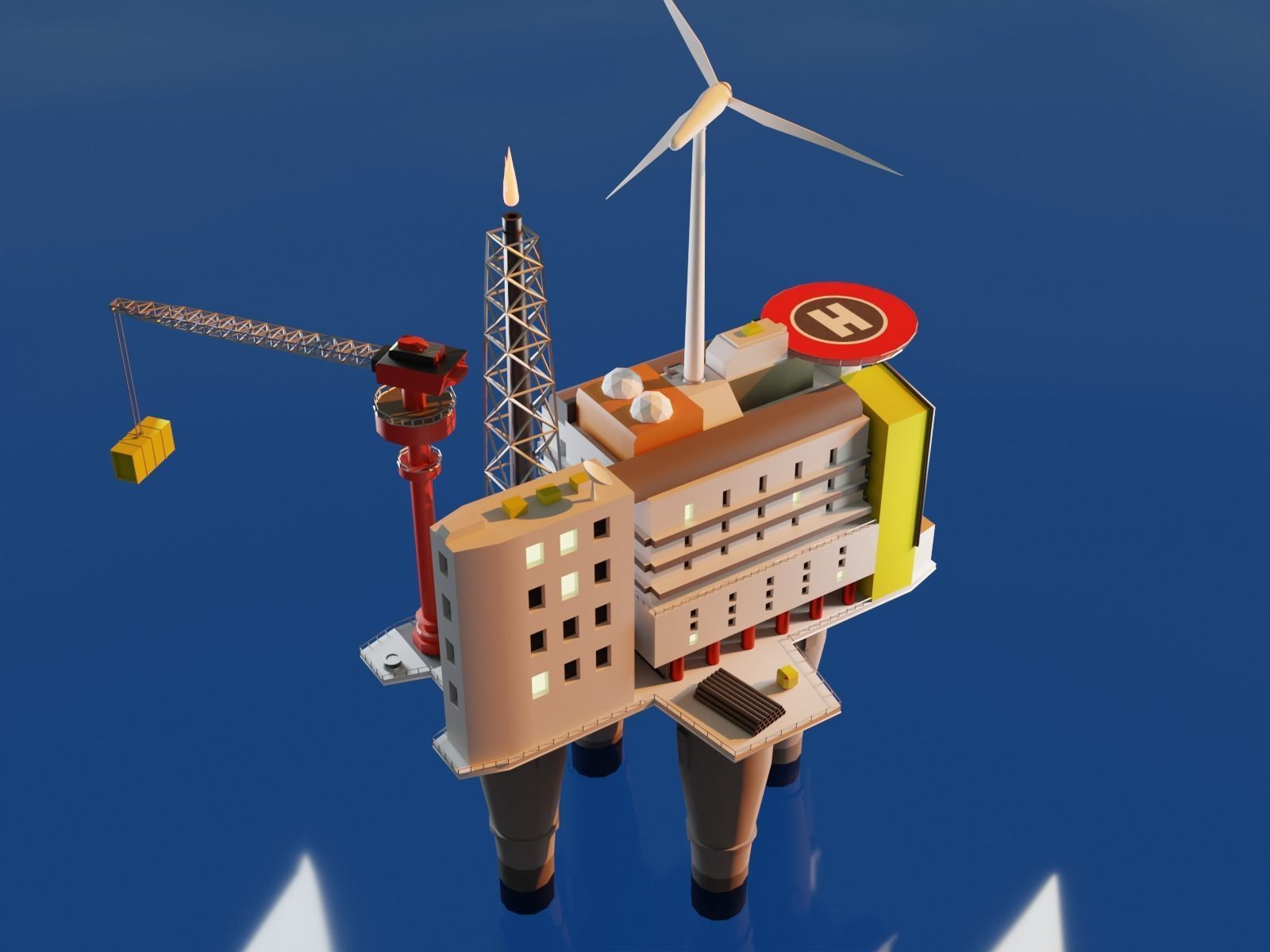 Oil Platform Low-poly 3D model_3