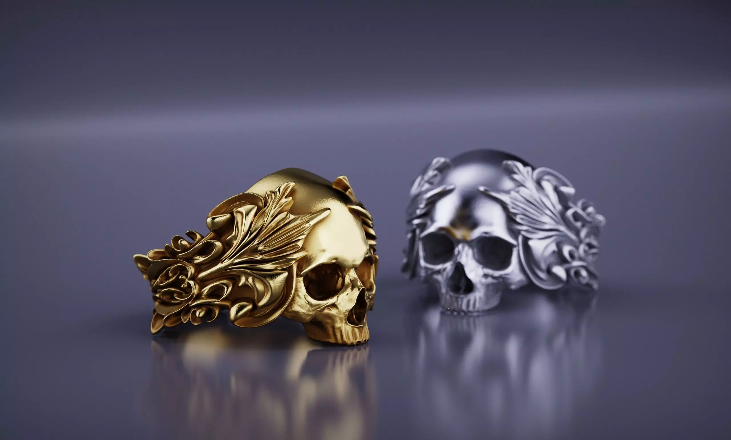 Ornated Skull Ring Printable and Castable 3D print model_0