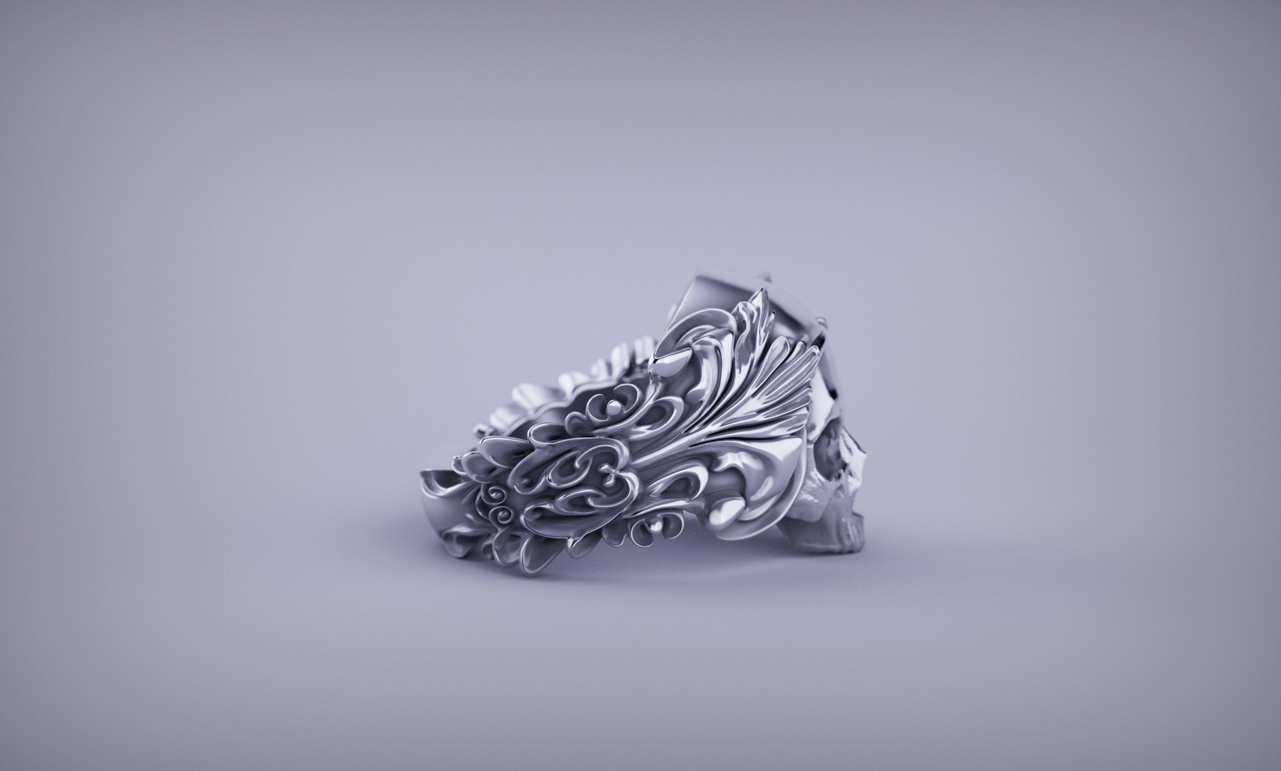 Ornated Skull Ring Printable and Castable 3D print model_5