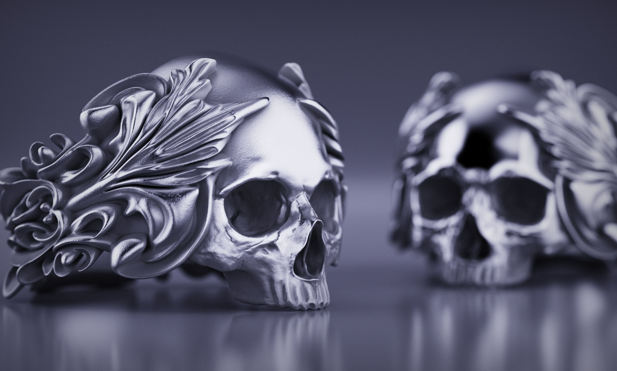 Ornated Skull Ring Printable and Castable 3D print model_12