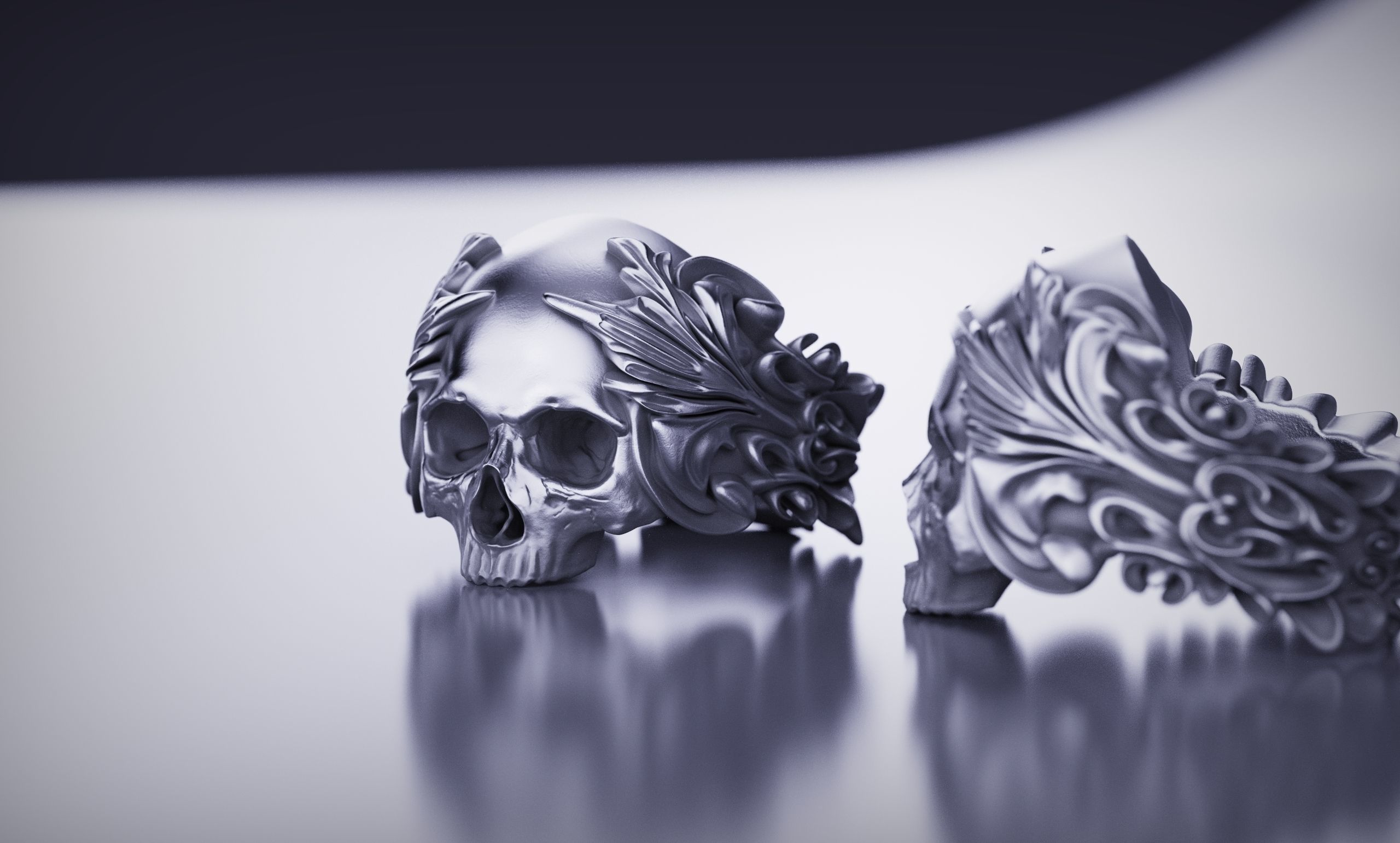 Ornated Skull Ring Printable and Castable 3D print model_13