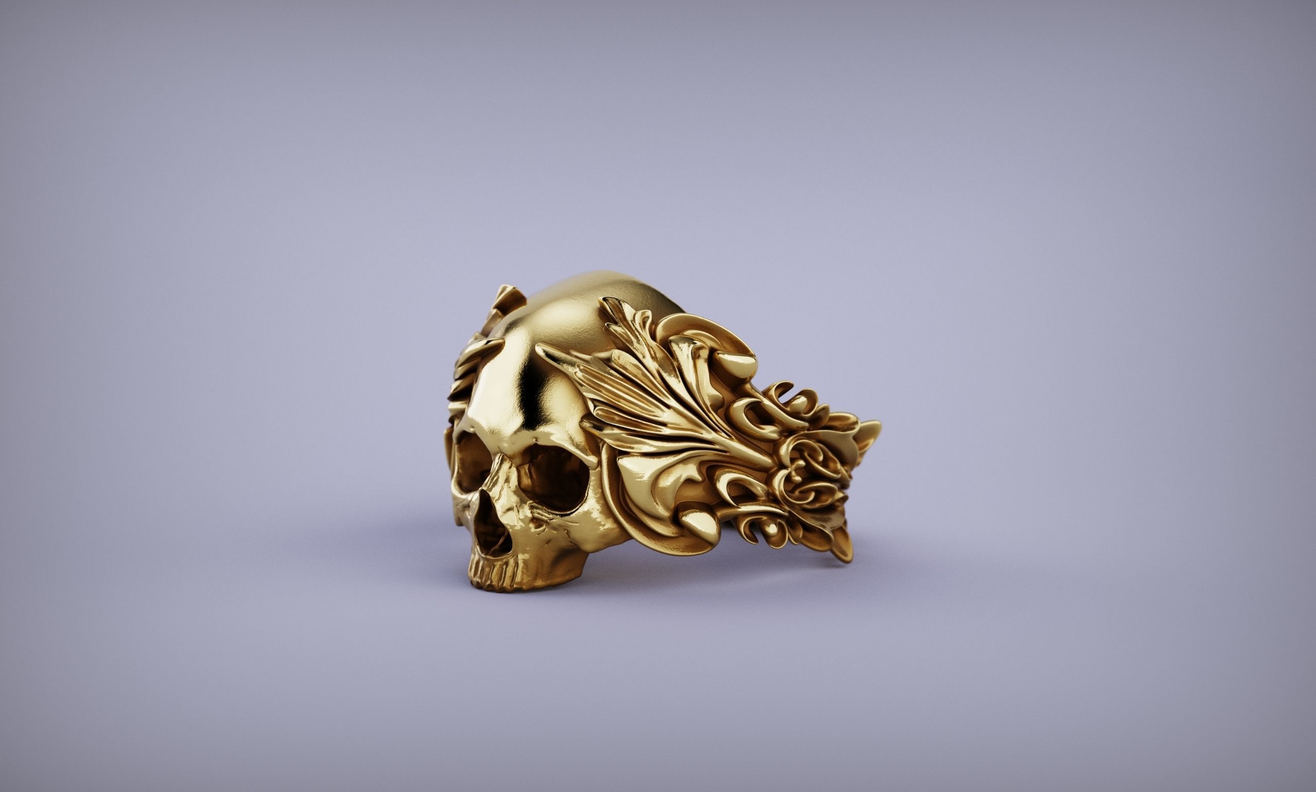 Ornated Skull Ring Printable and Castable 3D print model_8