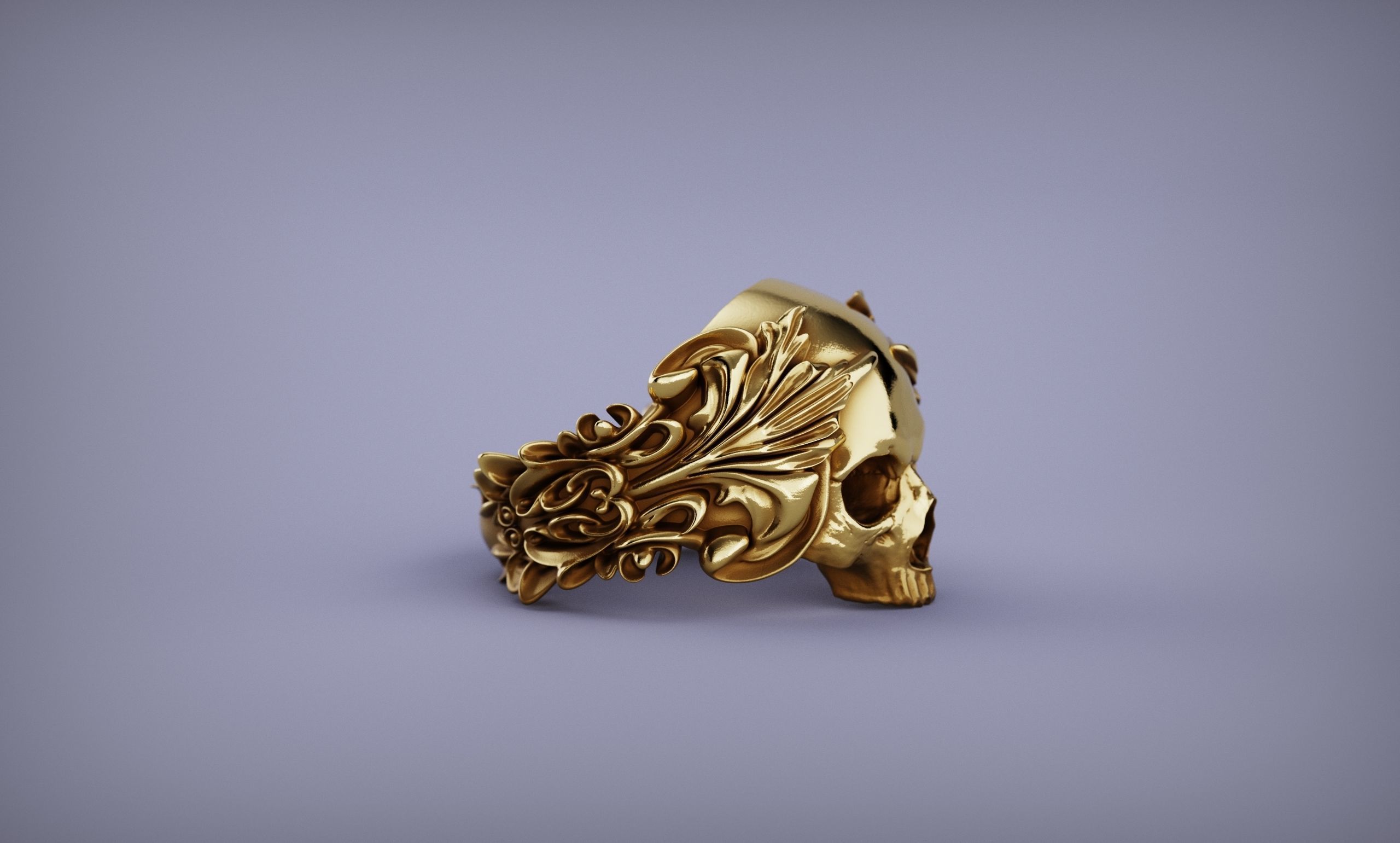 Ornated Skull Ring Printable and Castable 3D print model_9