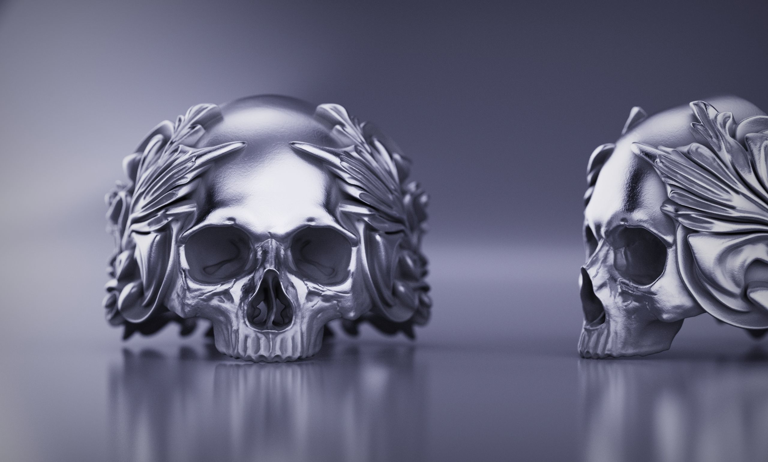 Ornated Skull Ring Printable and Castable 3D print model_1