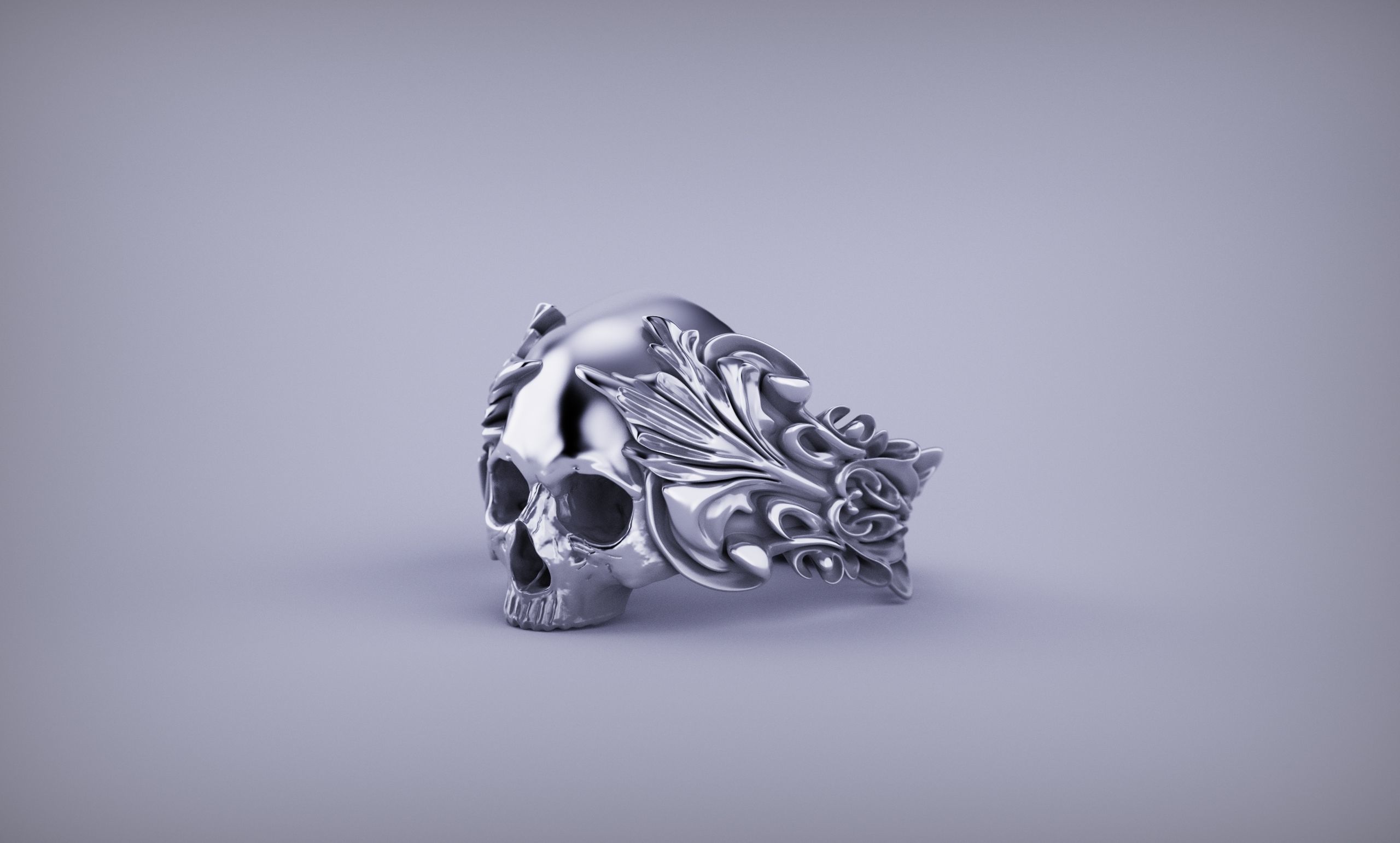 Ornated Skull Ring Printable and Castable 3D print model_7