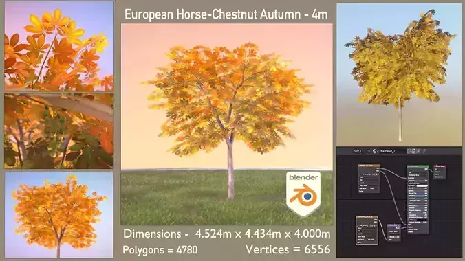 European Horse Chestnut 4m Autumn Low-poly 3D model