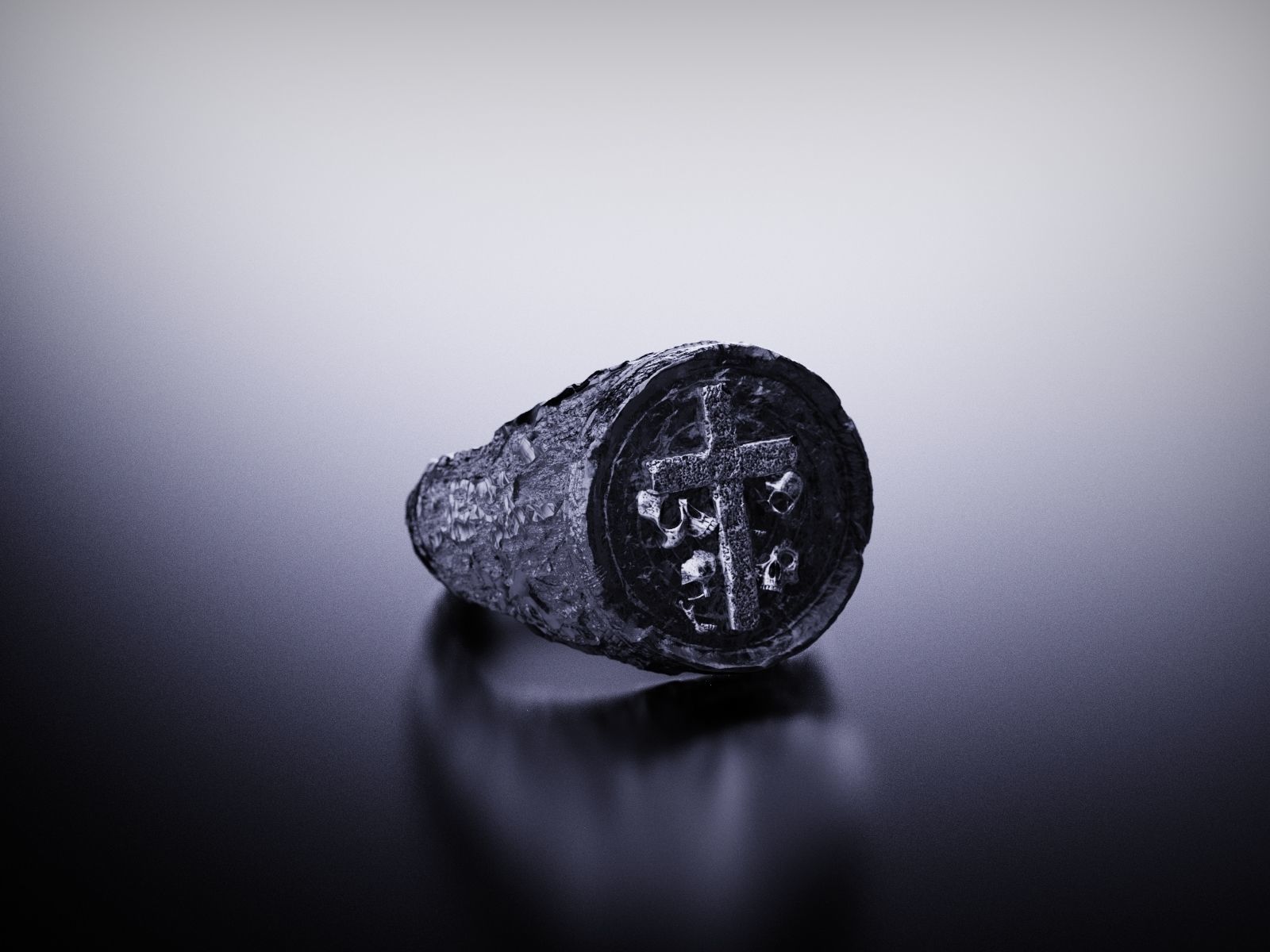 Signet Ring with Cross and Skulls ready for 3D print 3D print model_3