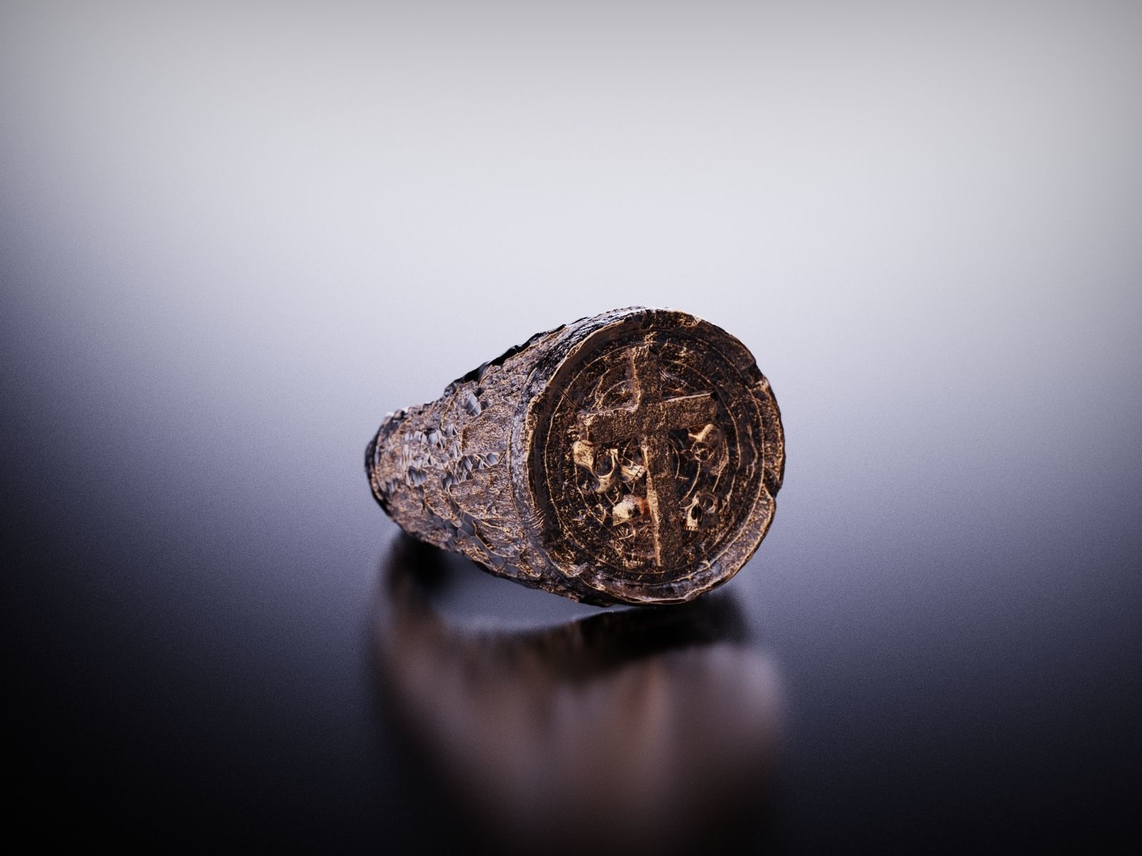 Signet Ring with Cross and Skulls ready for 3D print 3D print model_5