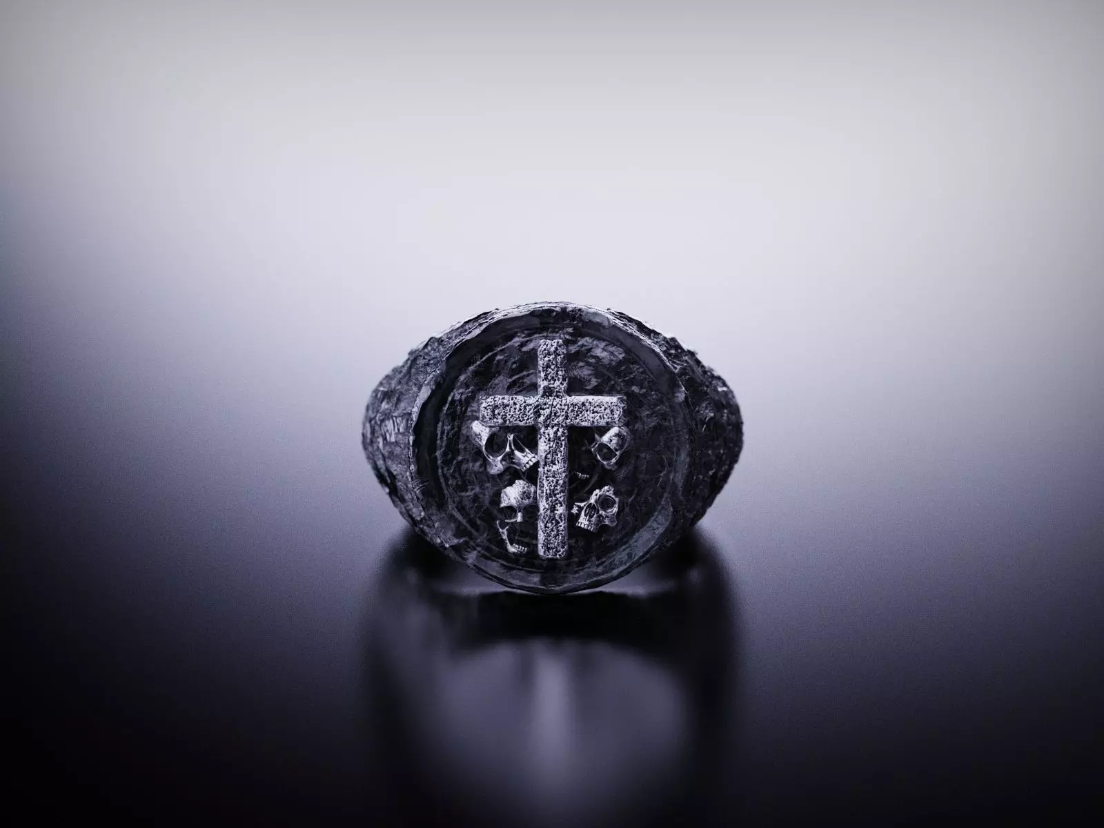 Signet Ring with Cross and Skulls ready for 3D print 3D print model_0