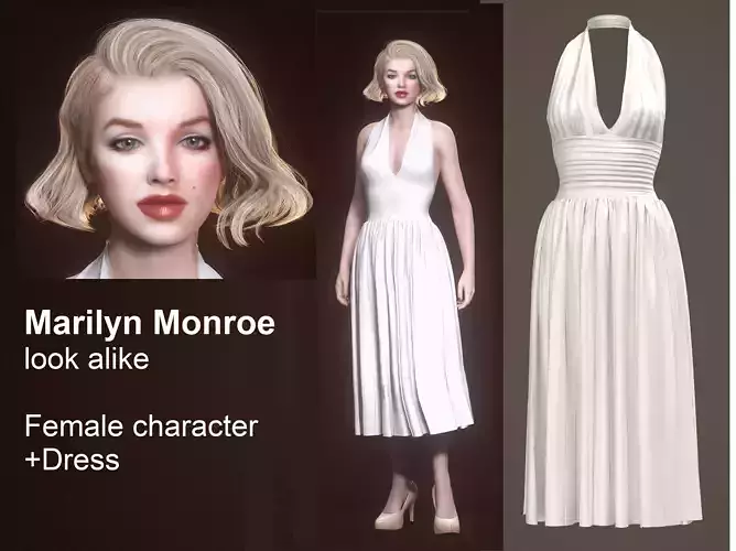 Marilyn Monroe Look alike- Female Character and Dress 3D model