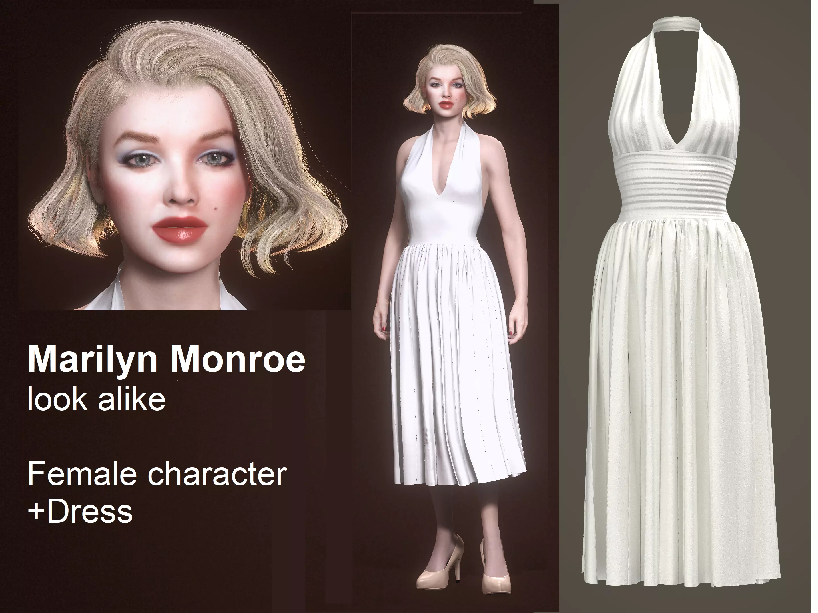 Marilyn Monroe Look alike- Female Character and Dress 3D model_0