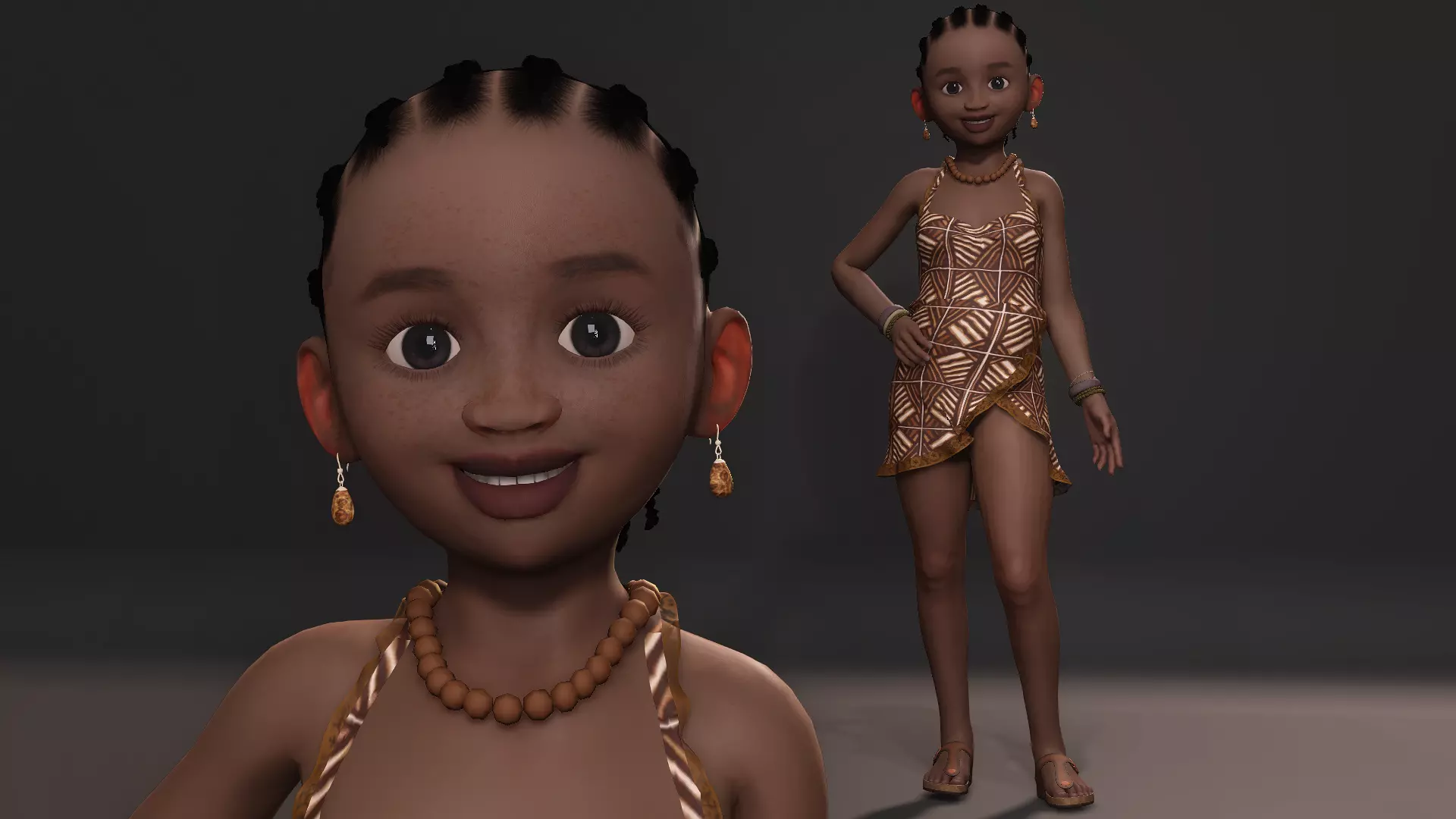 Stylized black african girl character Rigged Low-poly 3D model_0
