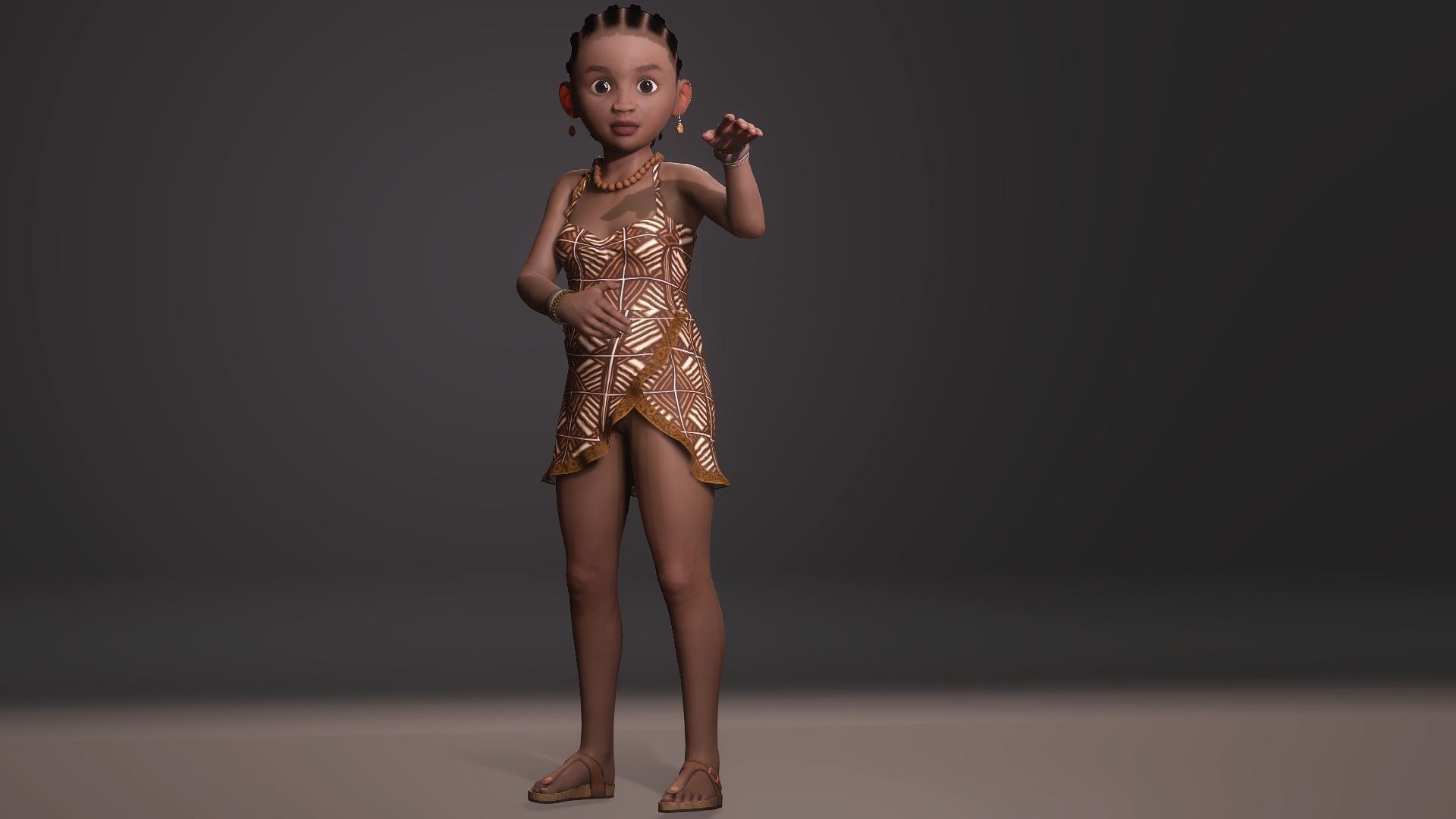Stylized black african girl character Rigged Low-poly 3D model_5