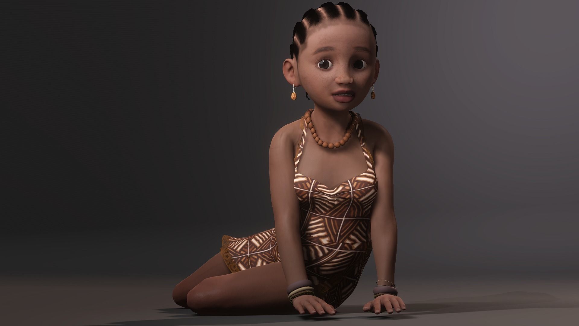 Stylized black african girl character Rigged Low-poly 3D model_2