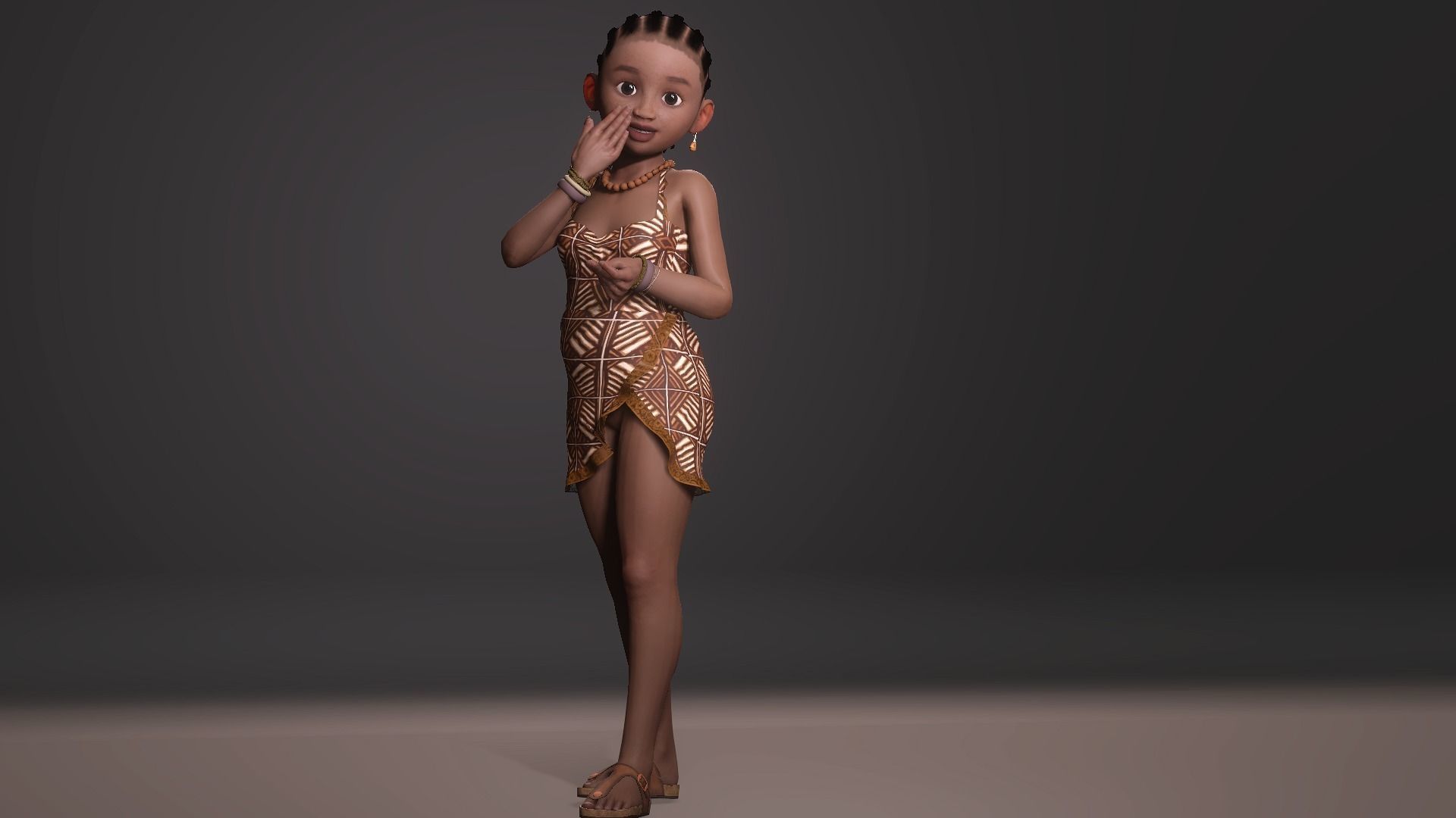 Stylized black african girl character Rigged Low-poly 3D model_4