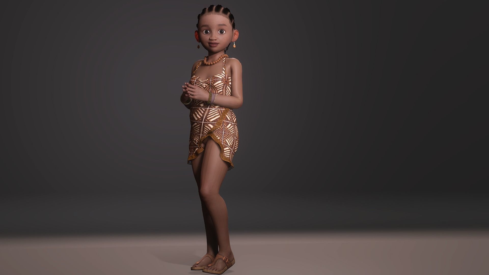 Stylized black african girl character Rigged Low-poly 3D model_3