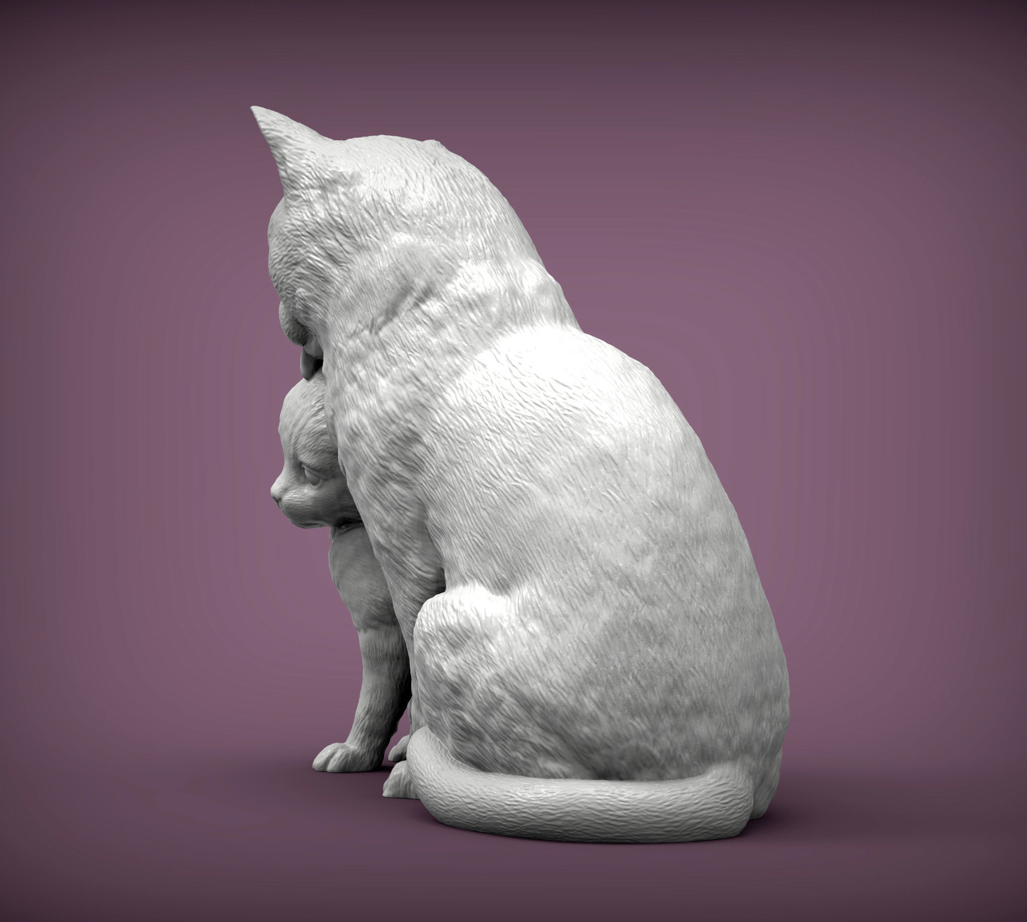 cat with kitten 3D print model_5