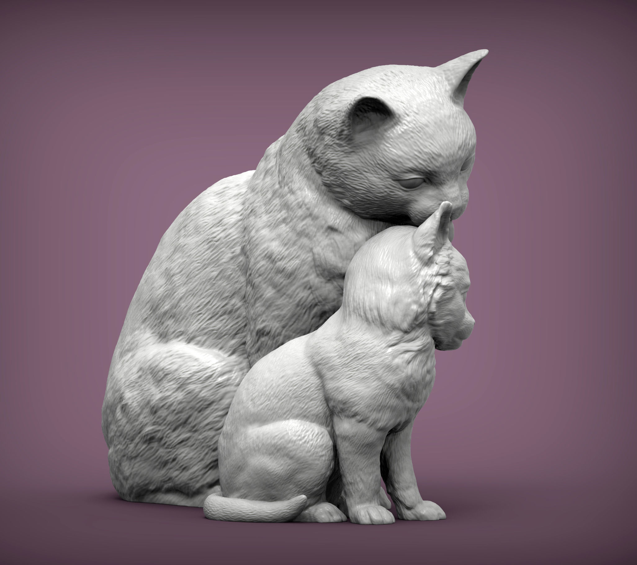 cat with kitten 3D print model_2