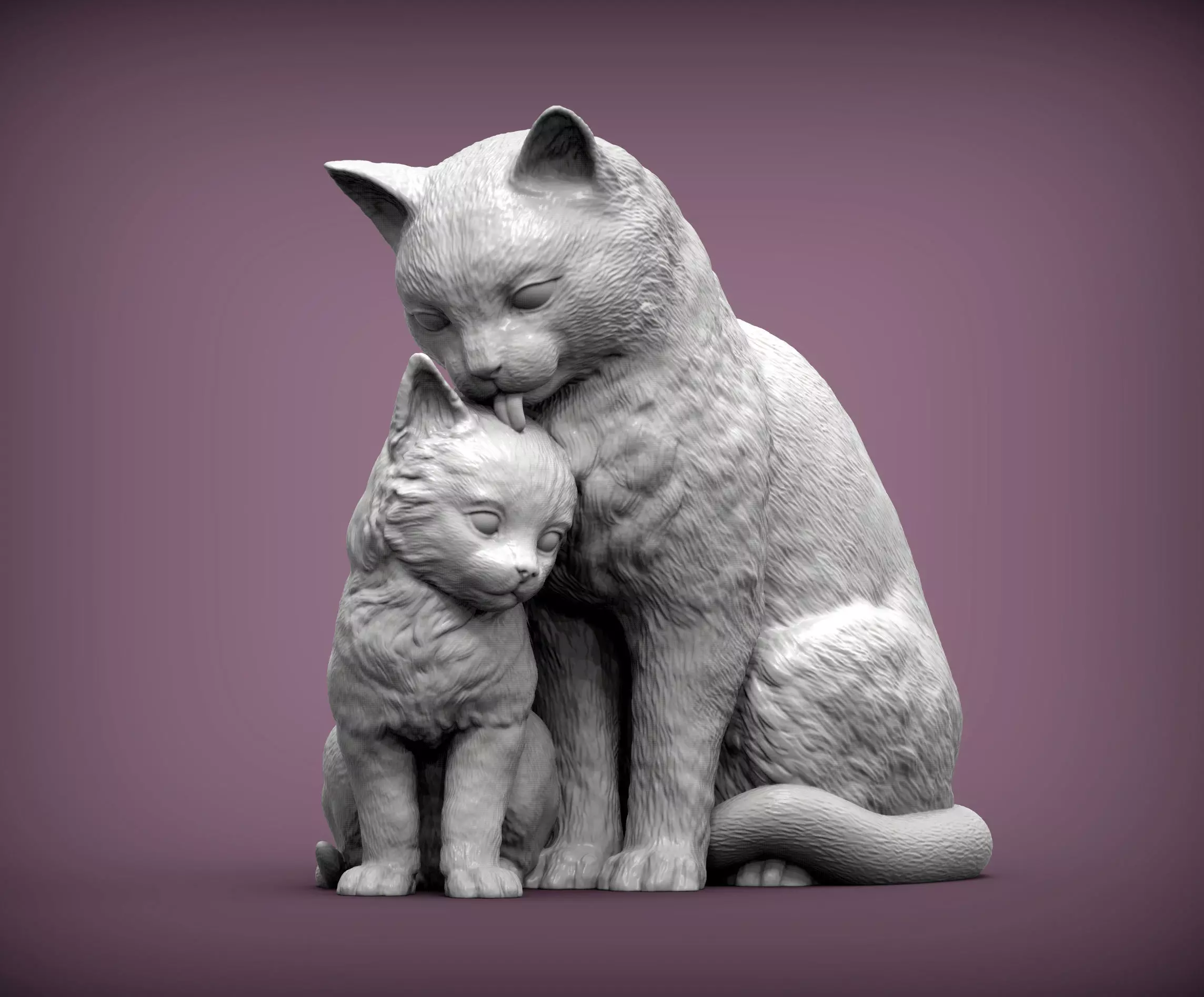 cat with kitten 3D print model_0