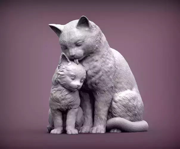 cat with kitten 3D print model