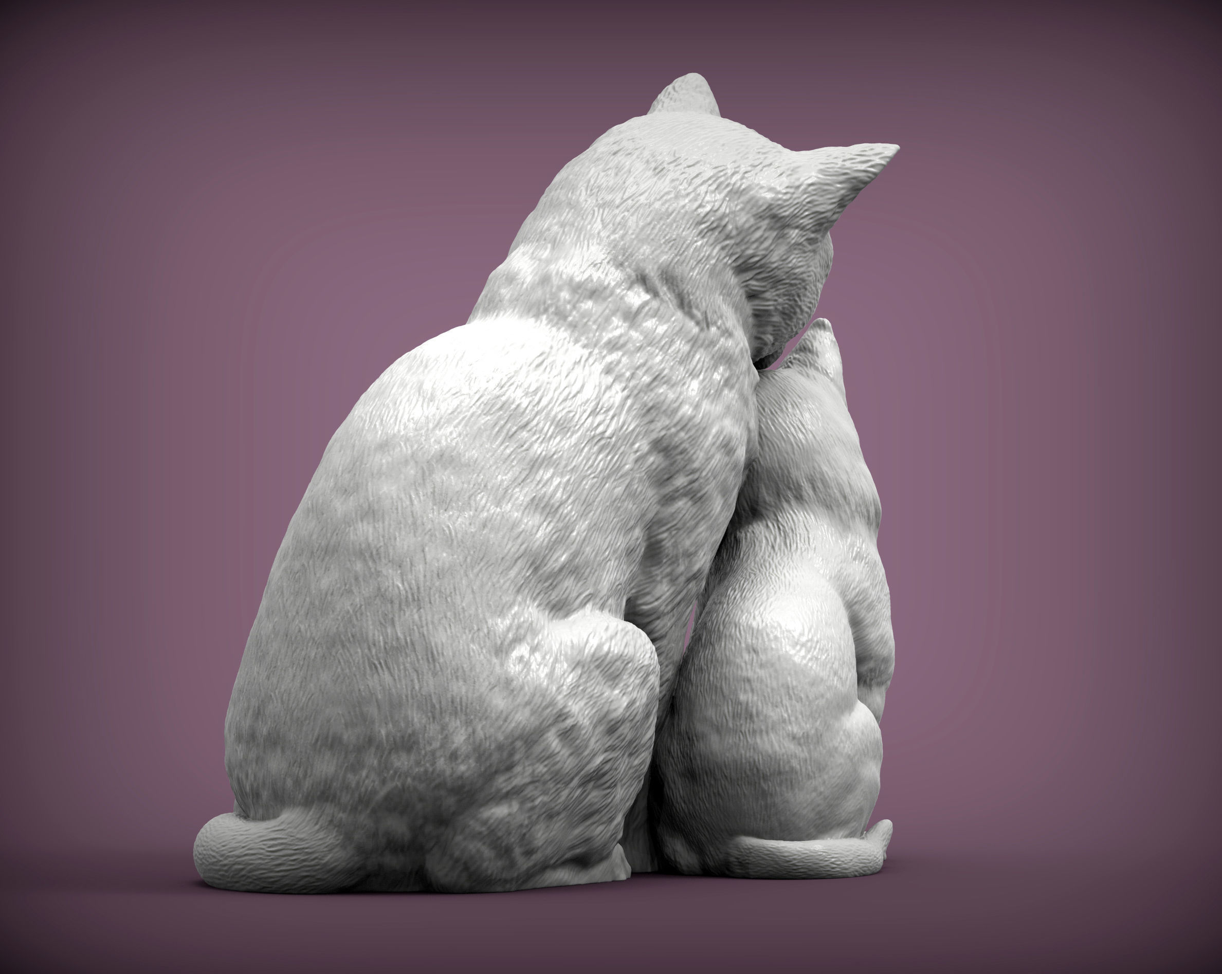 cat with kitten 3D print model_4