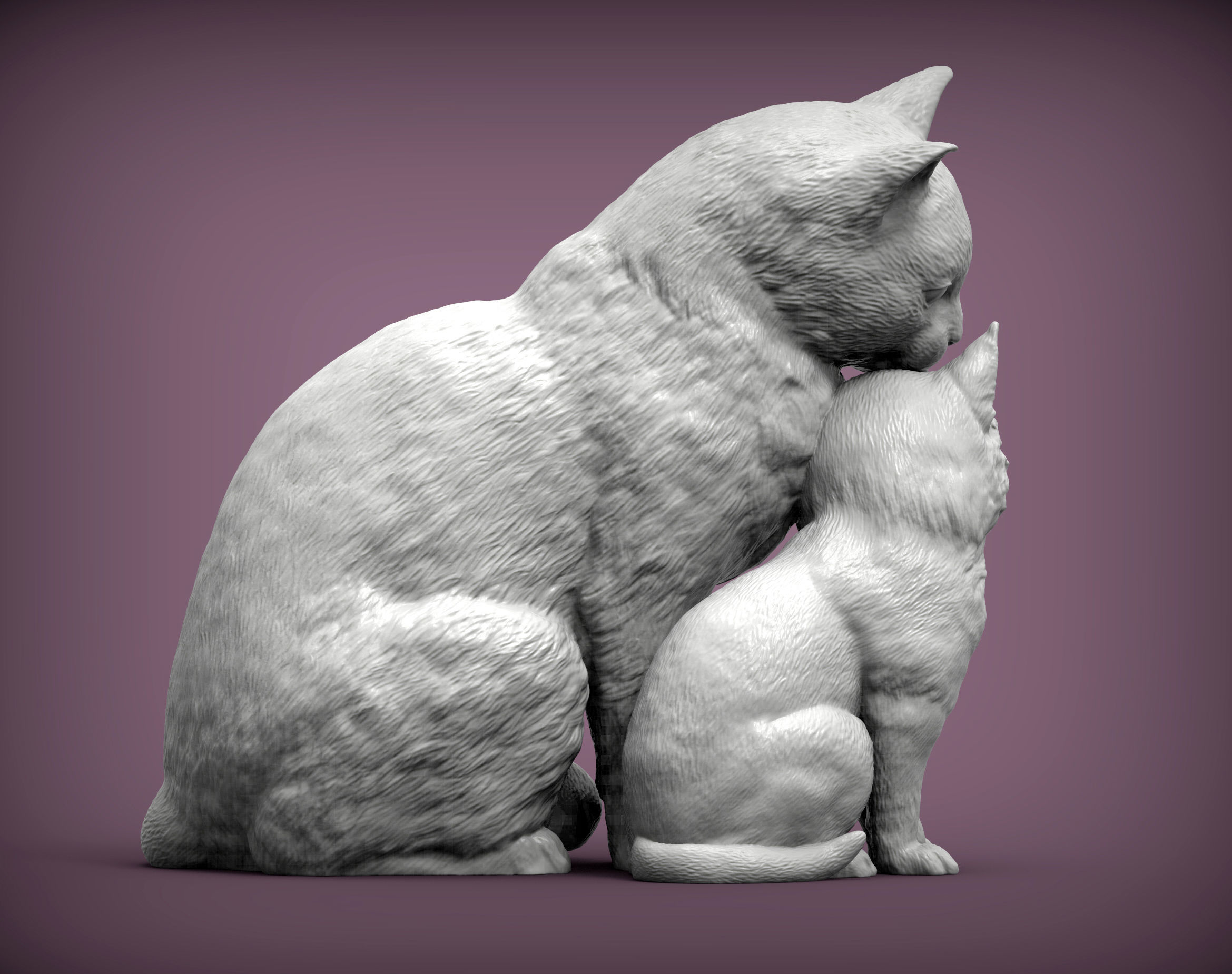 cat with kitten 3D print model_3