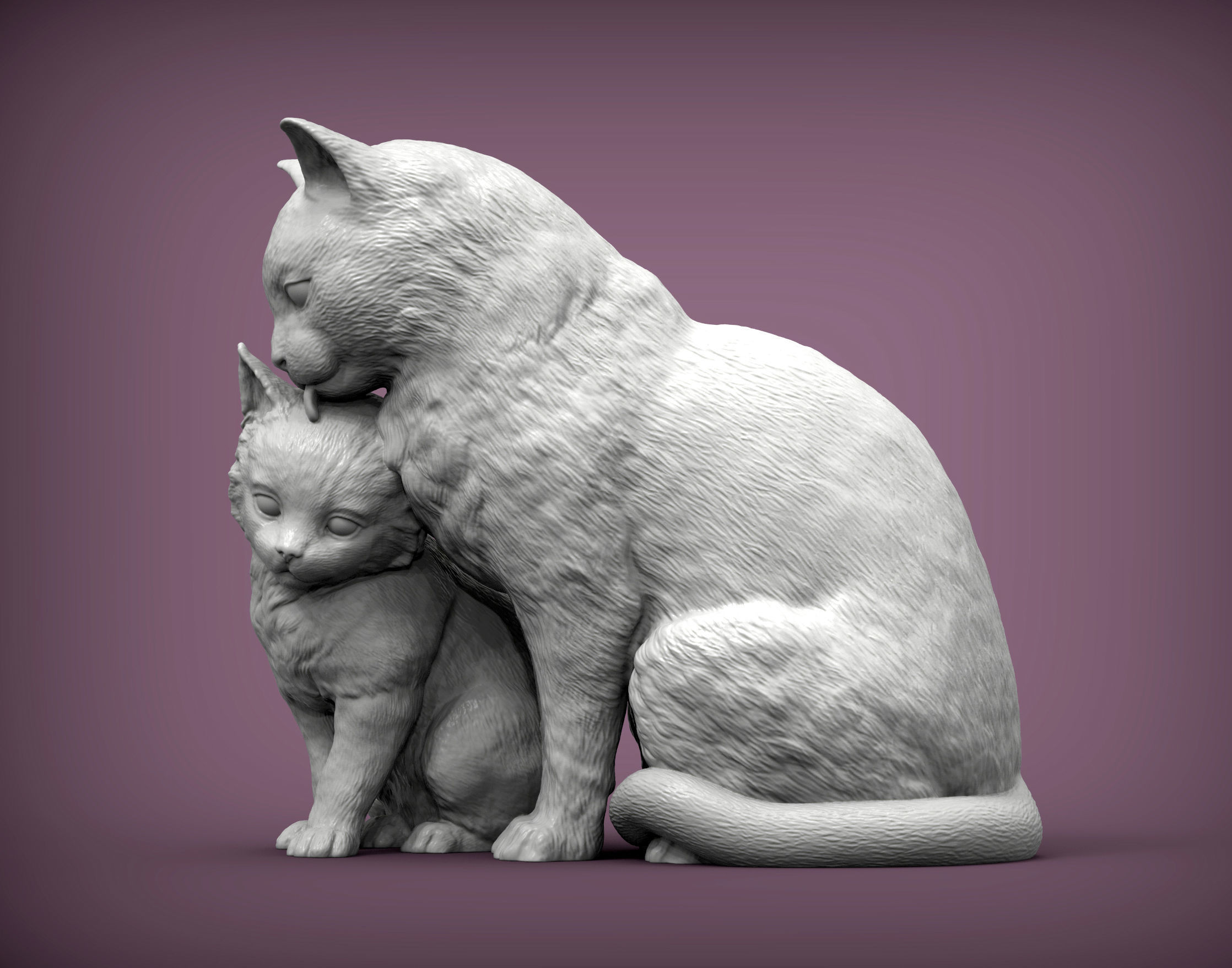 cat with kitten 3D print model_1