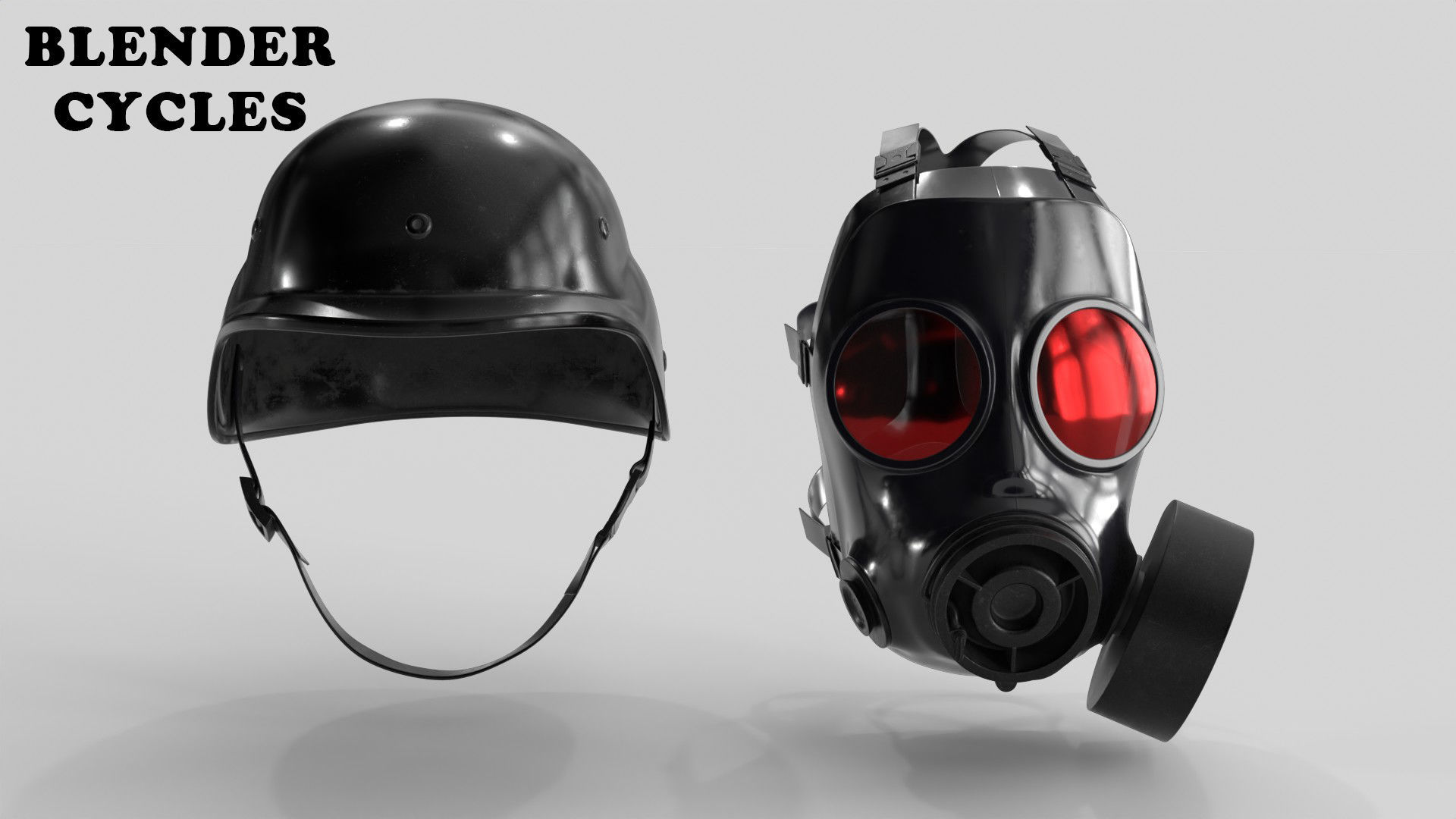 Gas Mask Red Mirrored and Helmet Low-poly 3D model_23