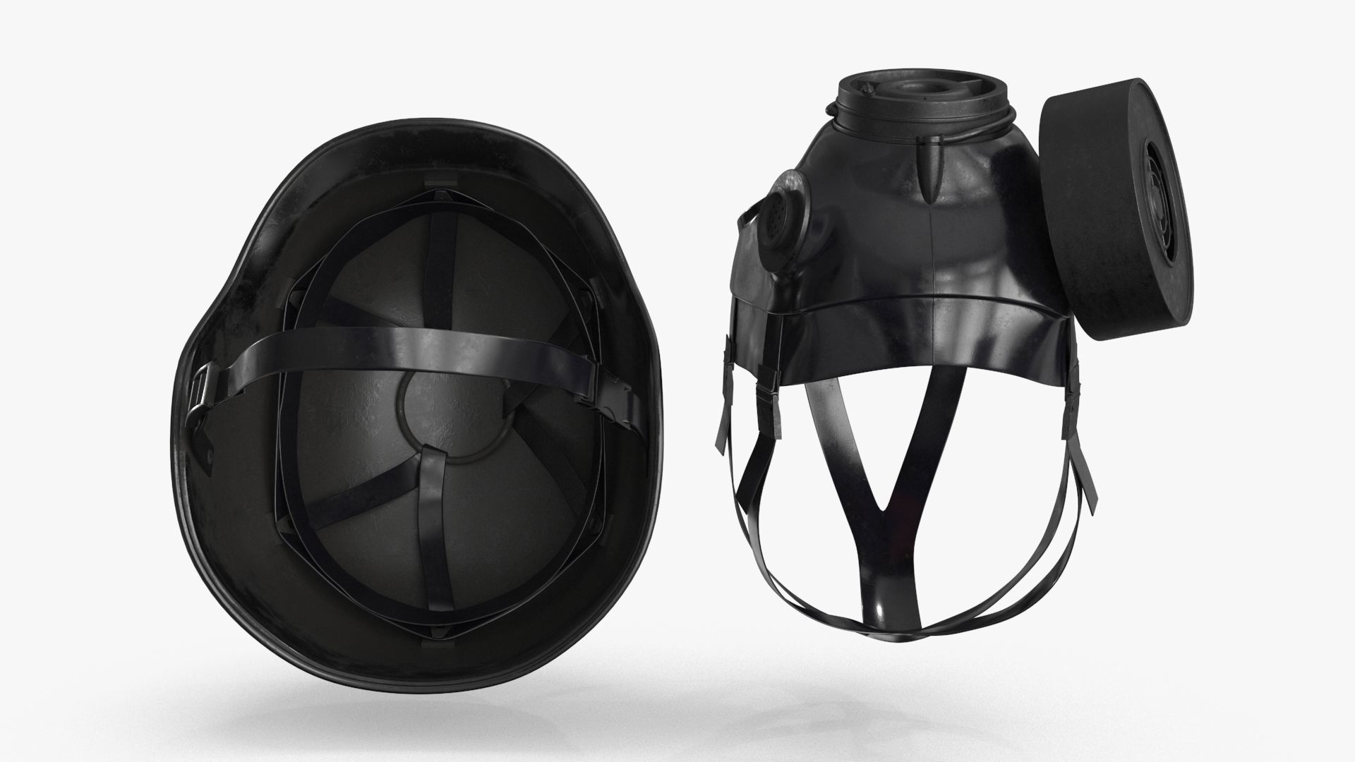 Gas Mask Red Mirrored and Helmet Low-poly 3D model_21