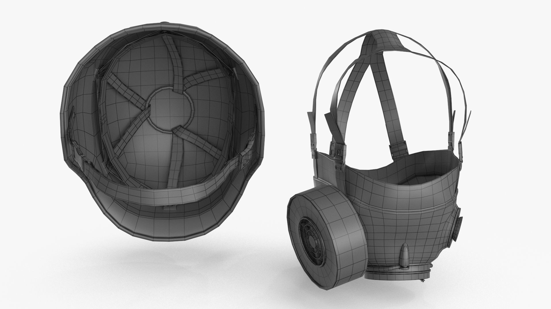 Gas Mask Red Mirrored and Helmet Low-poly 3D model_26