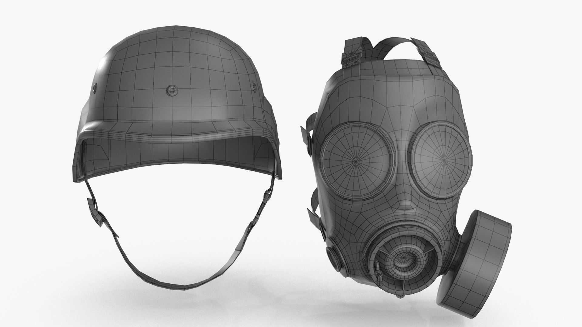 Gas Mask Red Mirrored and Helmet Low-poly 3D model_24