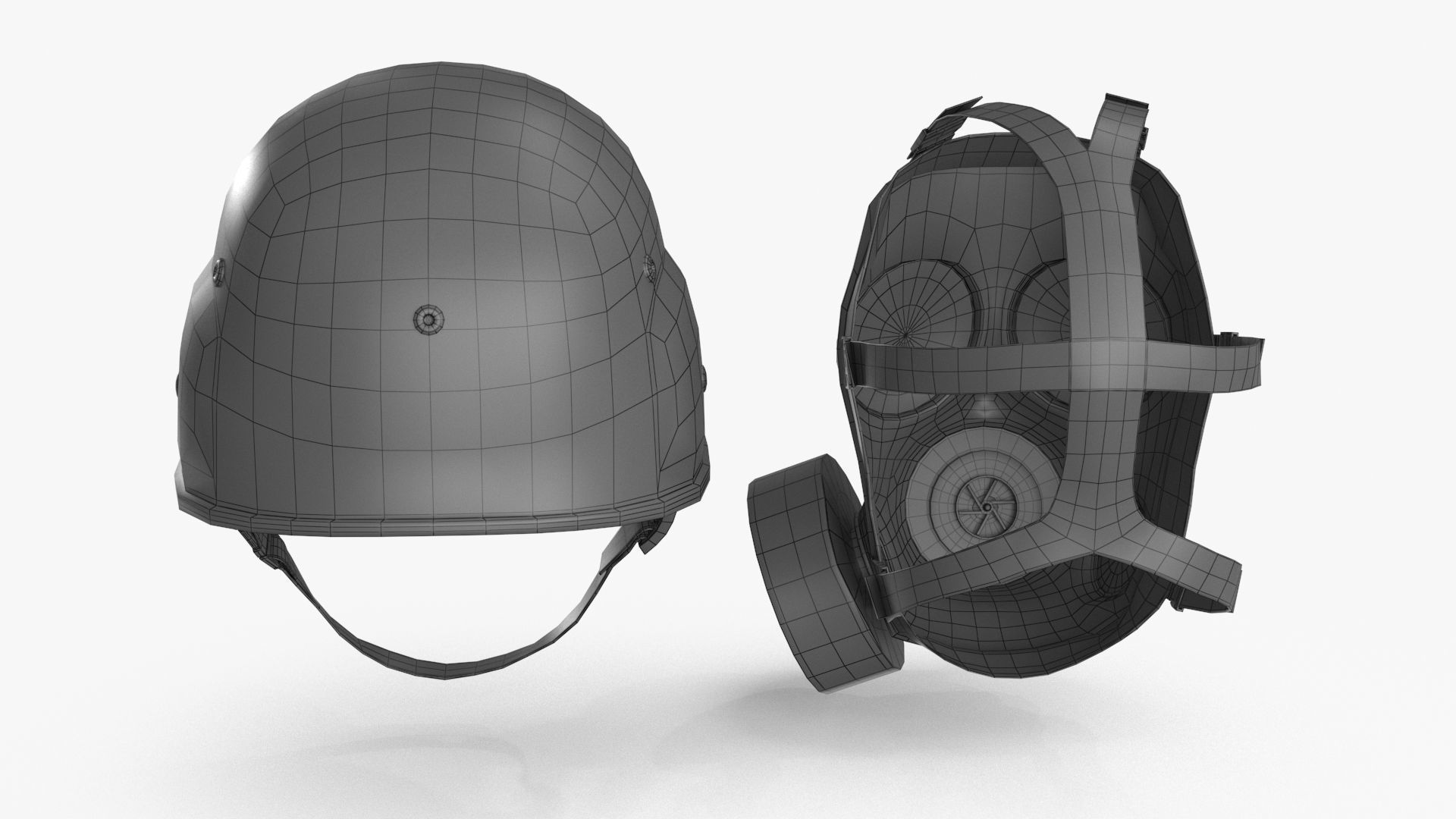 Gas Mask Red Mirrored and Helmet Low-poly 3D model_25