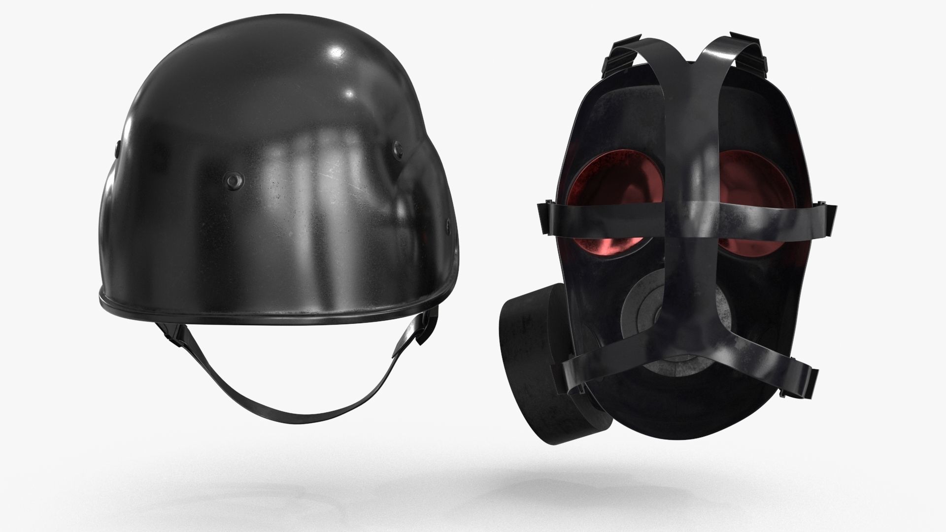 Gas Mask Red Mirrored and Helmet Low-poly 3D model_19