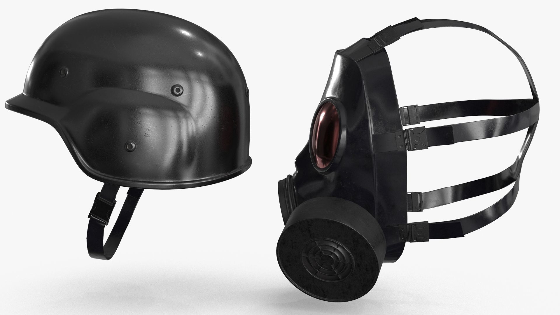 Gas Mask Red Mirrored and Helmet Low-poly 3D model_20