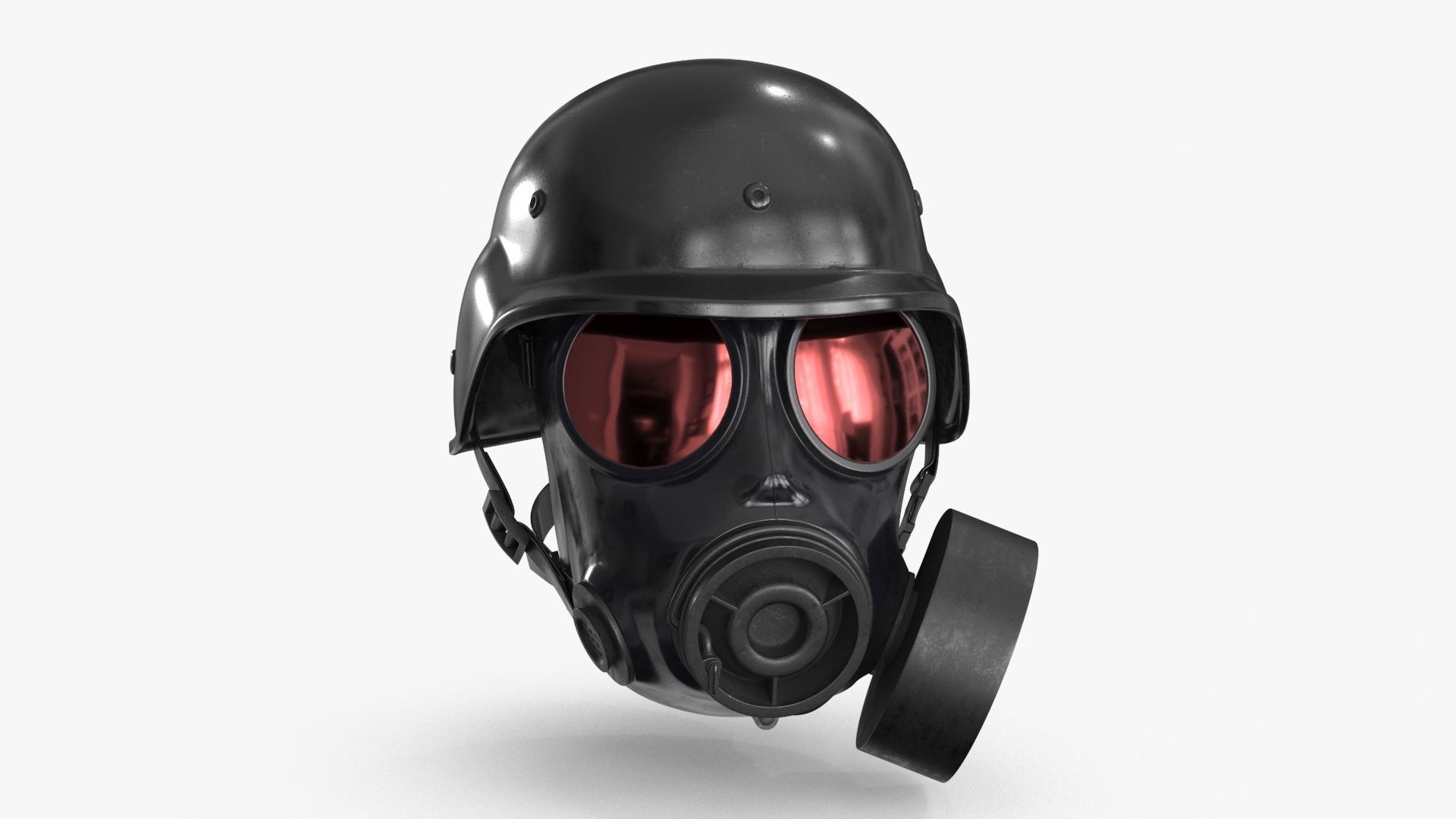 Gas Mask Red Mirrored and Helmet Low-poly 3D model_3