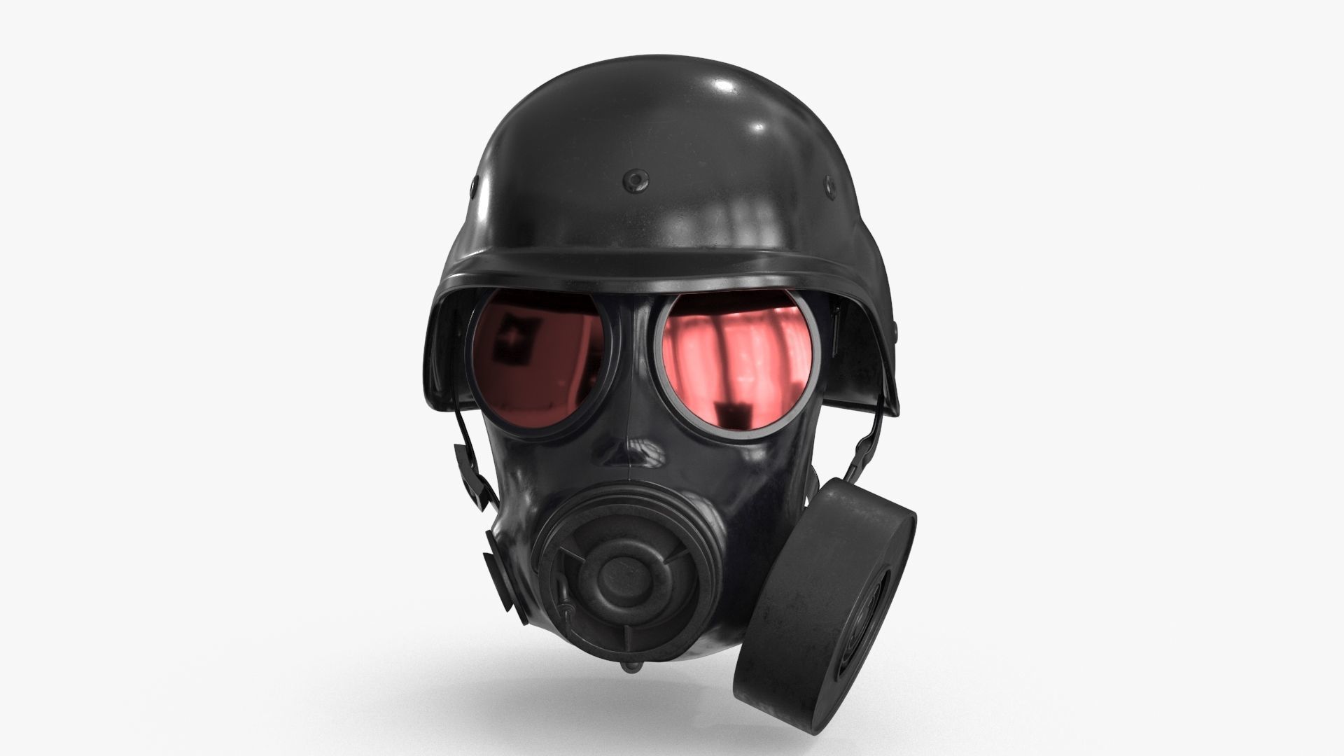 Gas Mask Red Mirrored and Helmet Low-poly 3D model_2