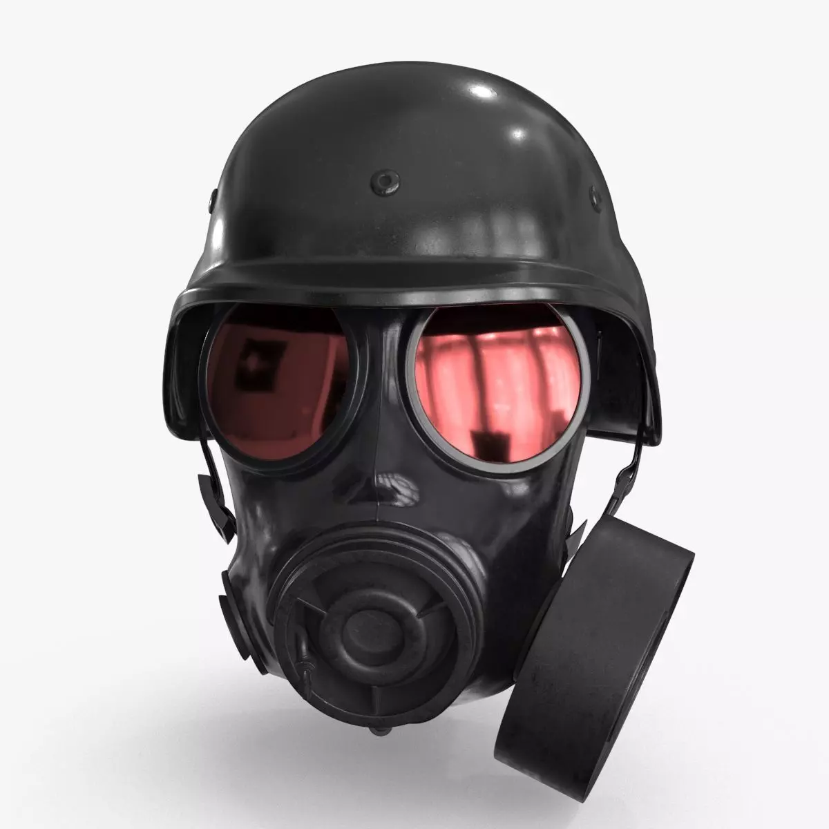 Gas Mask Red Mirrored and Helmet Low-poly 3D model_0