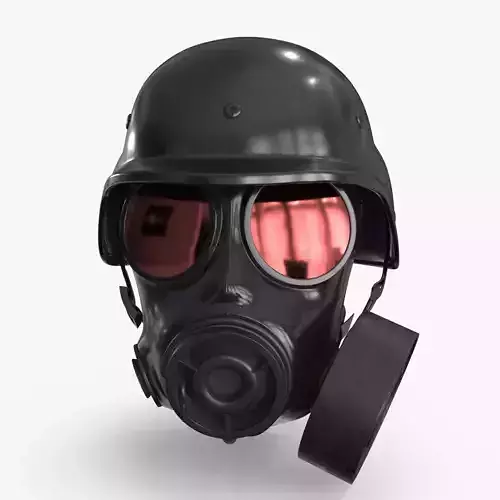 Gas Mask Red Mirrored and Helmet