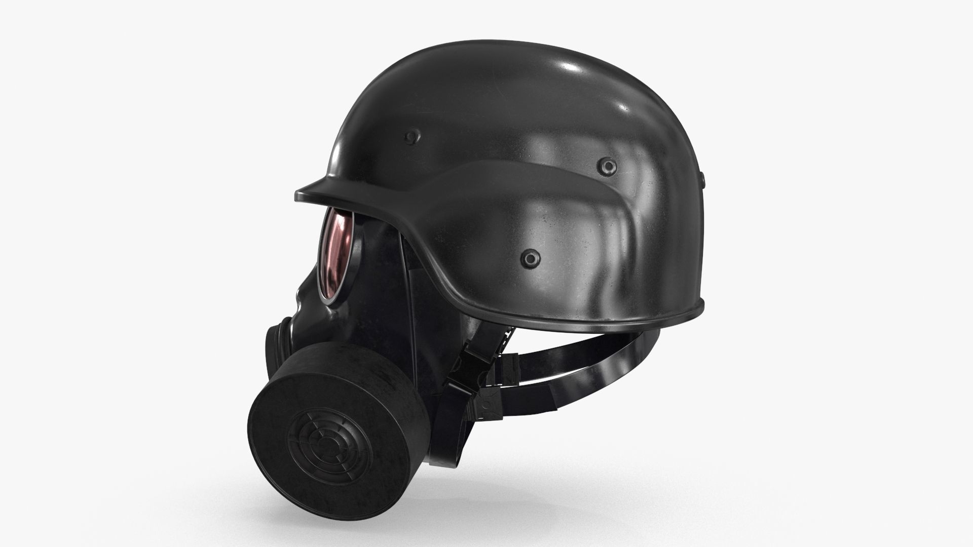 Gas Mask Red Mirrored and Helmet Low-poly 3D model_11