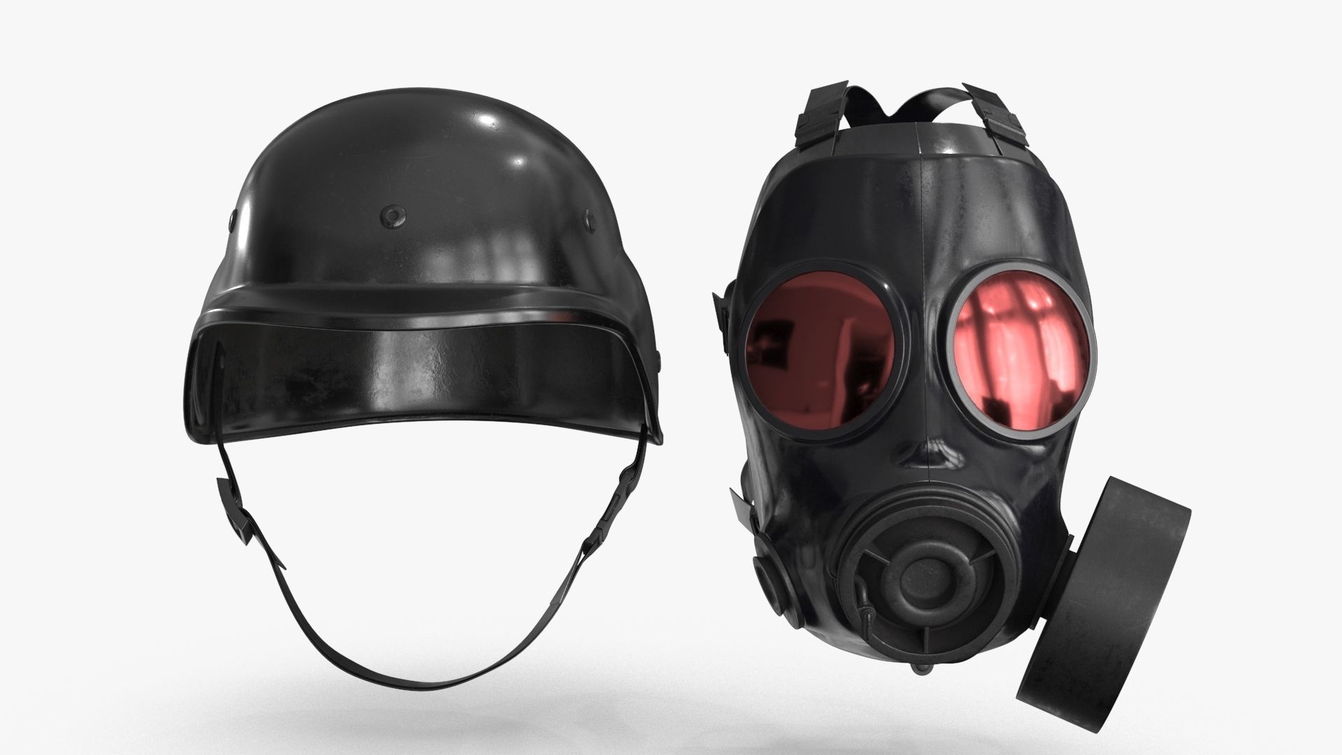 Gas Mask Red Mirrored and Helmet Low-poly 3D model_18